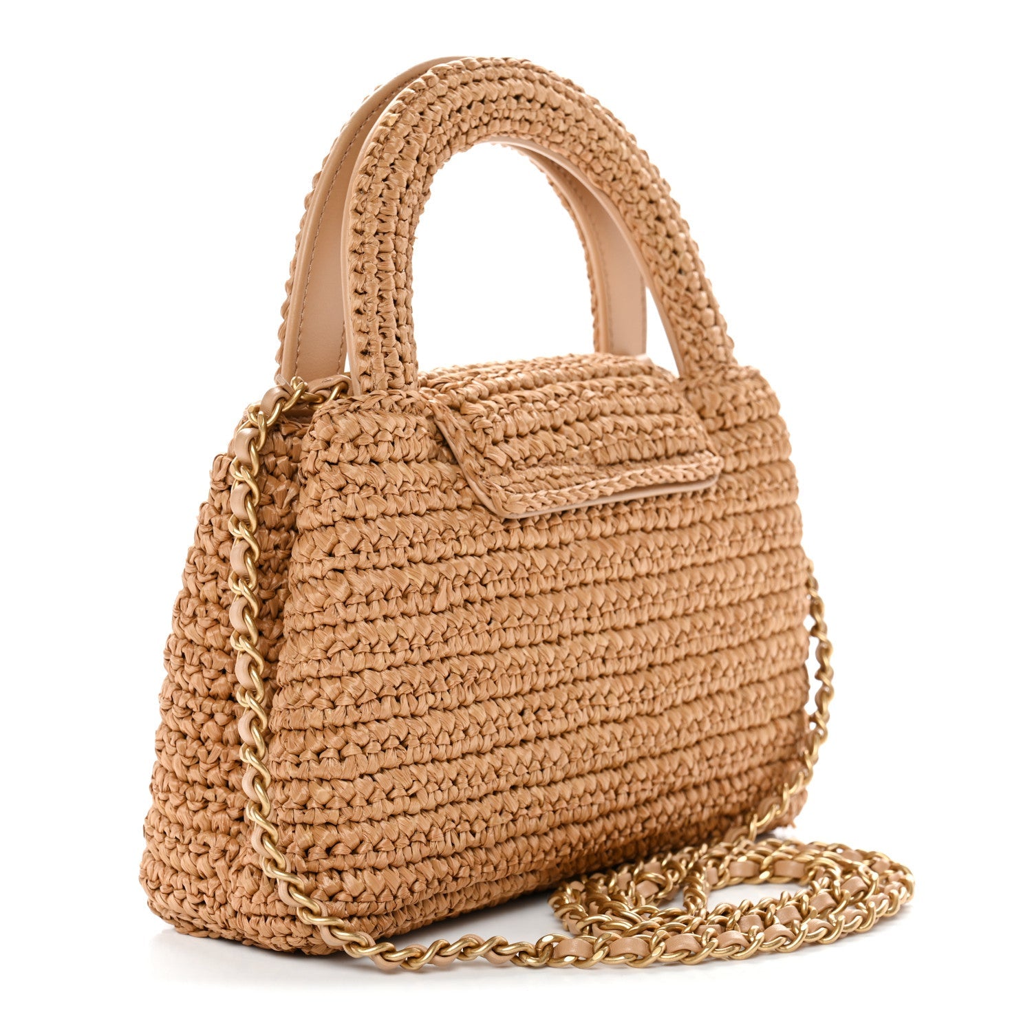 Braided Raffia Nano Kelly Flap Bag Dark Beige