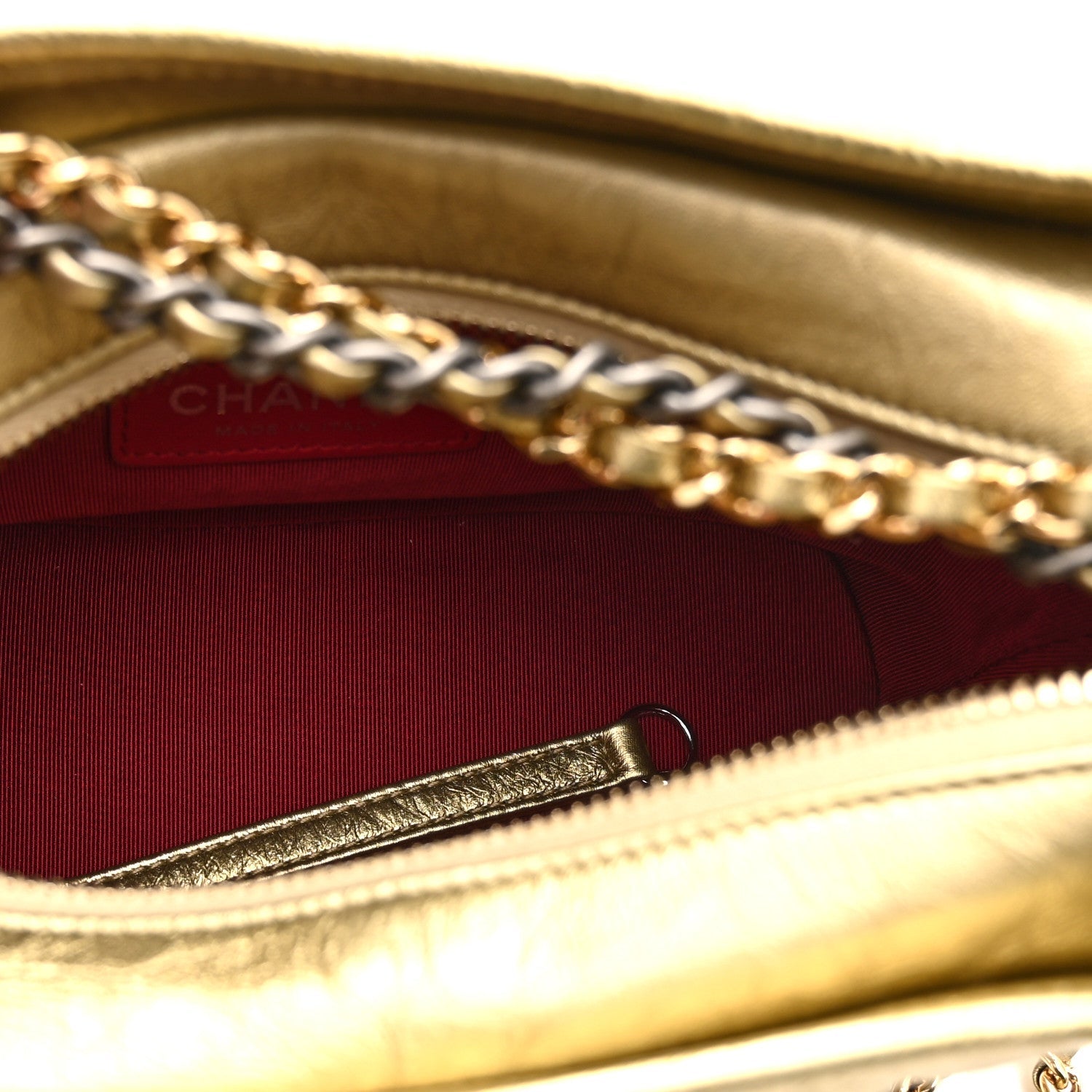 Metallic Aged Calfskin Quilted Small Gabrielle Hobo Gold