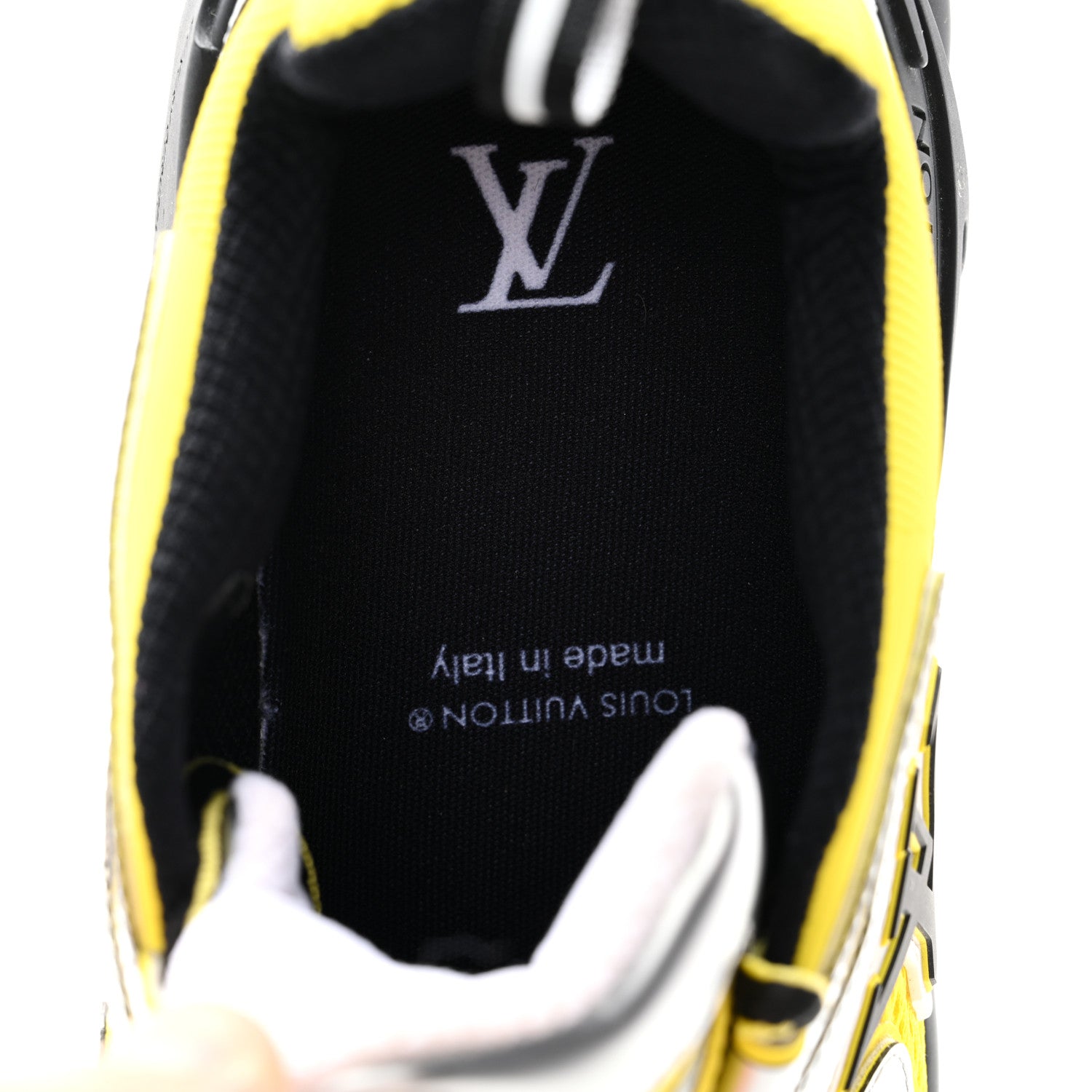 Metallic Calfskin Mesh Mens LV Runner Tatic Sneakers 8 Yellow