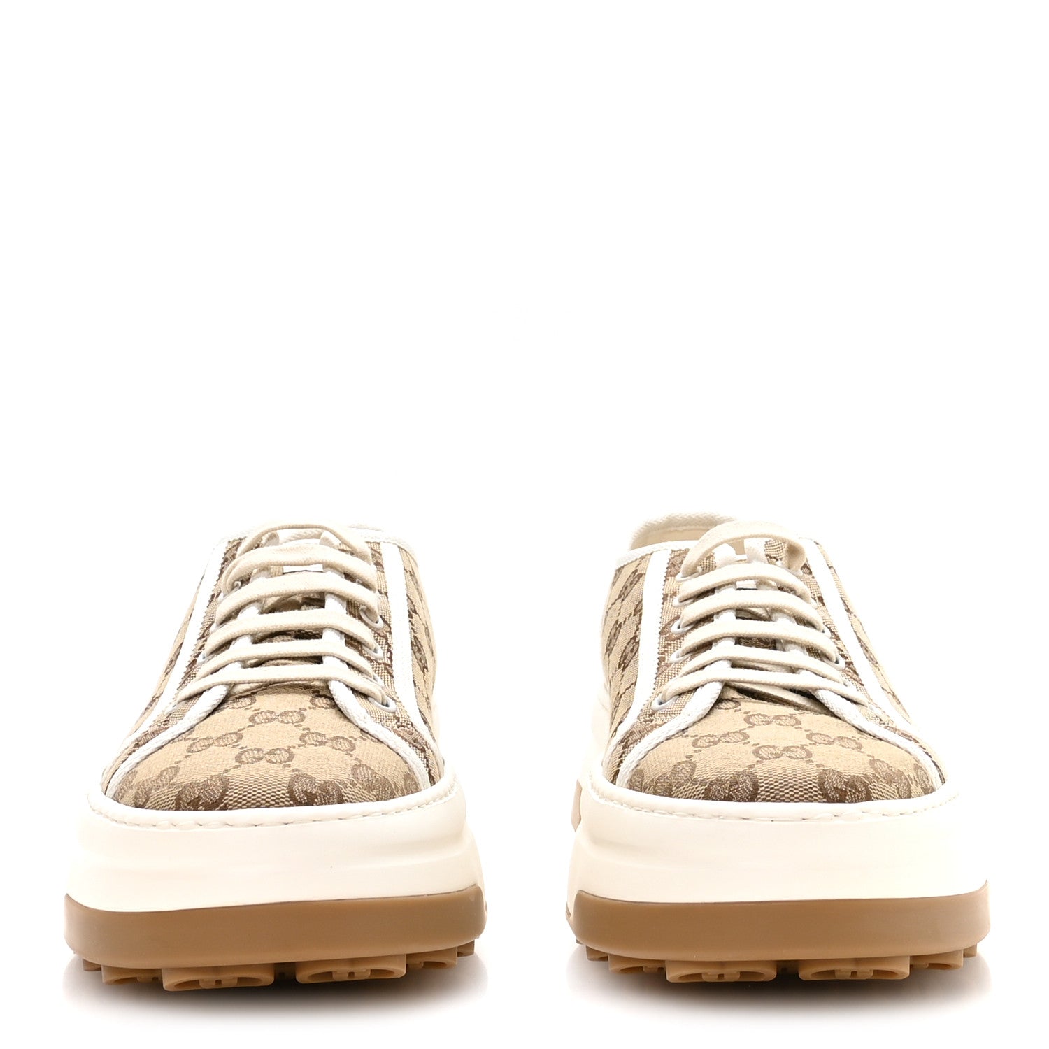 New Canvas GG Monogram Mens Tennis 1977 55mm Platform Sneakers 11 Beige Ebony Mystic White