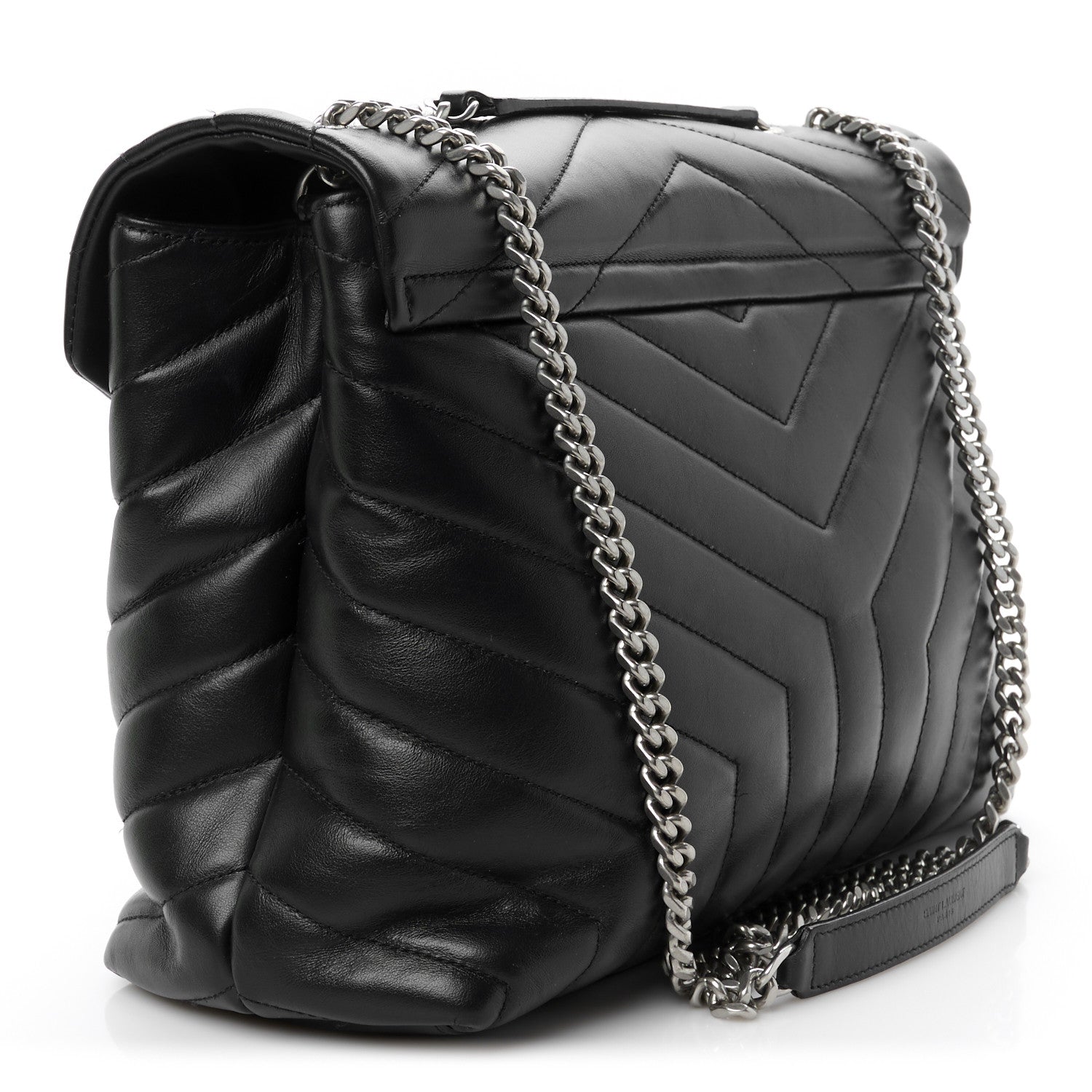 Calfskin Y Quilted Monogram Medium Loulou Chain Satchel Black