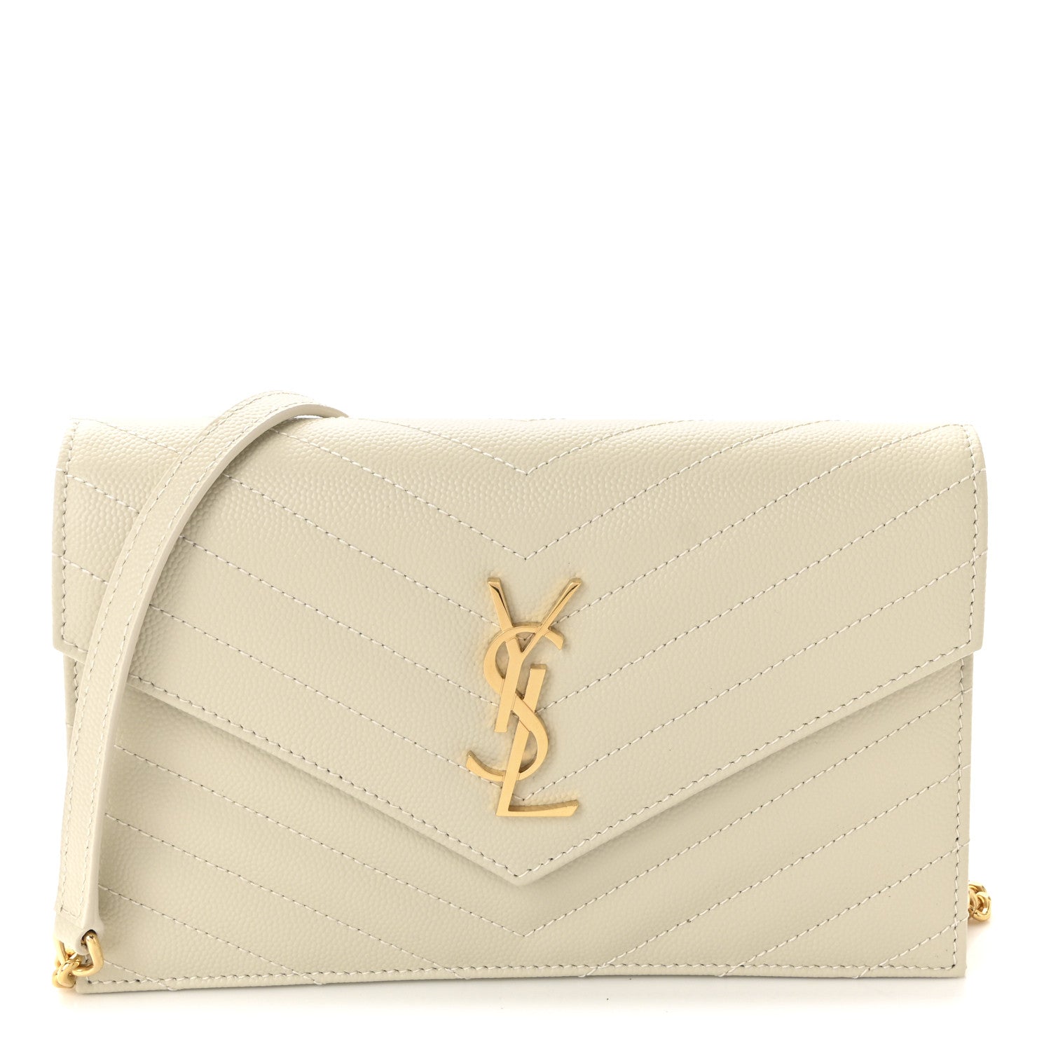 Grain De Poudre Matelasse Chevron Monogram Envelope Chain Wallet Crema Soft