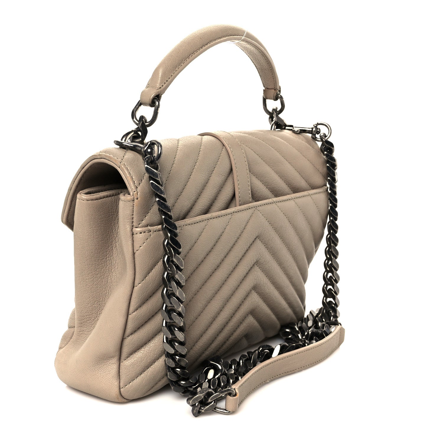 Sheepskin Matelasse Chevron Monogram Medium College Bag Taupe