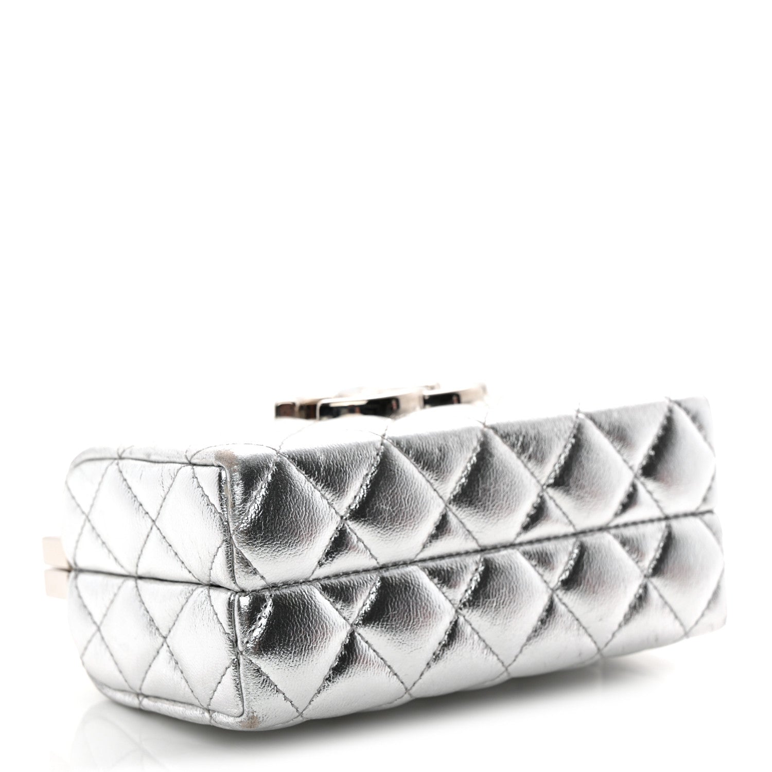Metallic Calfskin Quilted Box Crossbody Silver