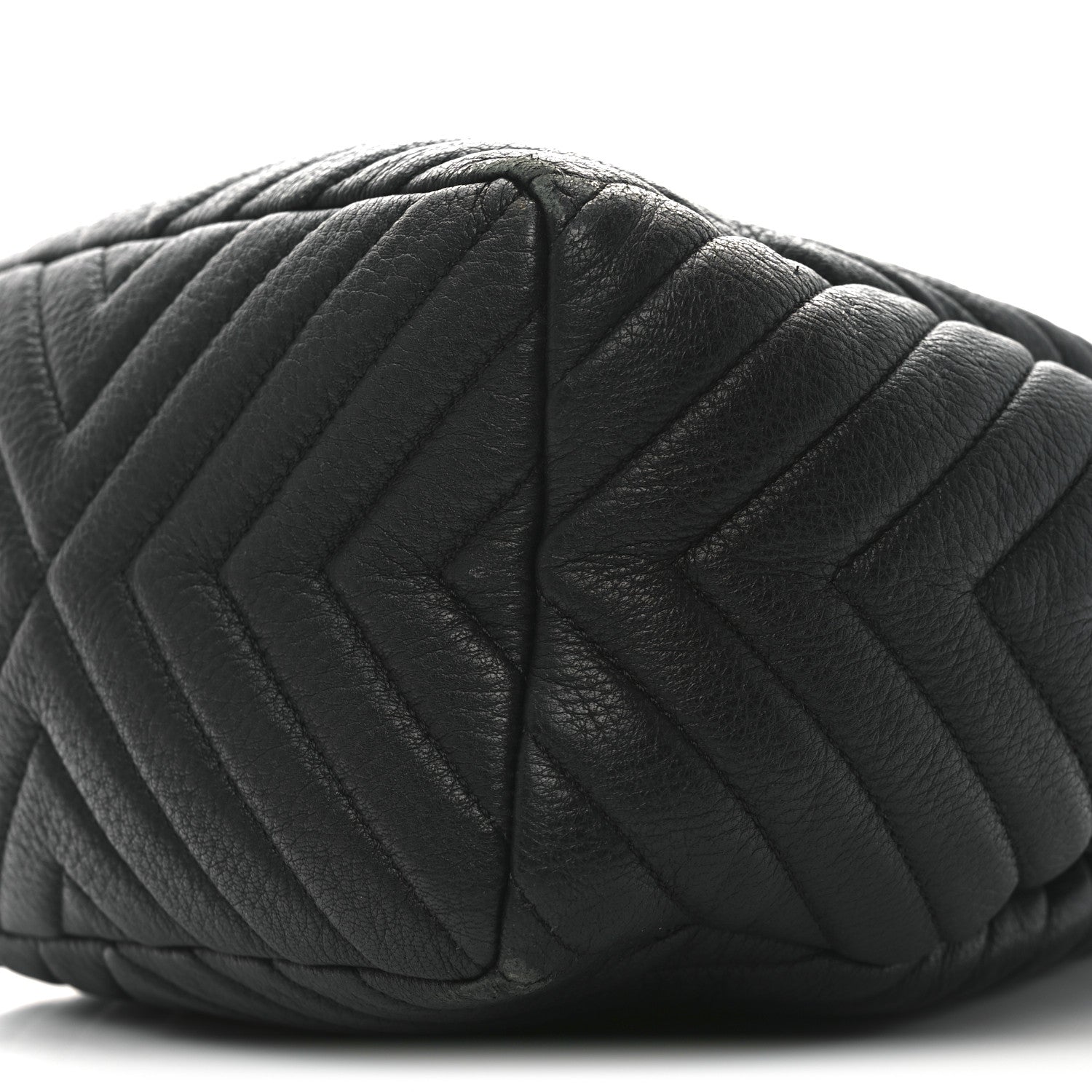 Deerskin Chevron Small CC Chain Bucket Bag Black