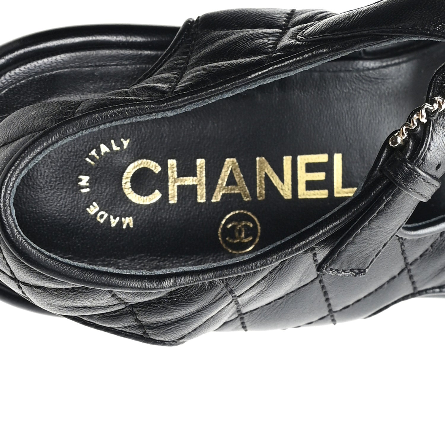 Lambskin Quilted CC Platform Sandals 37.5 Black