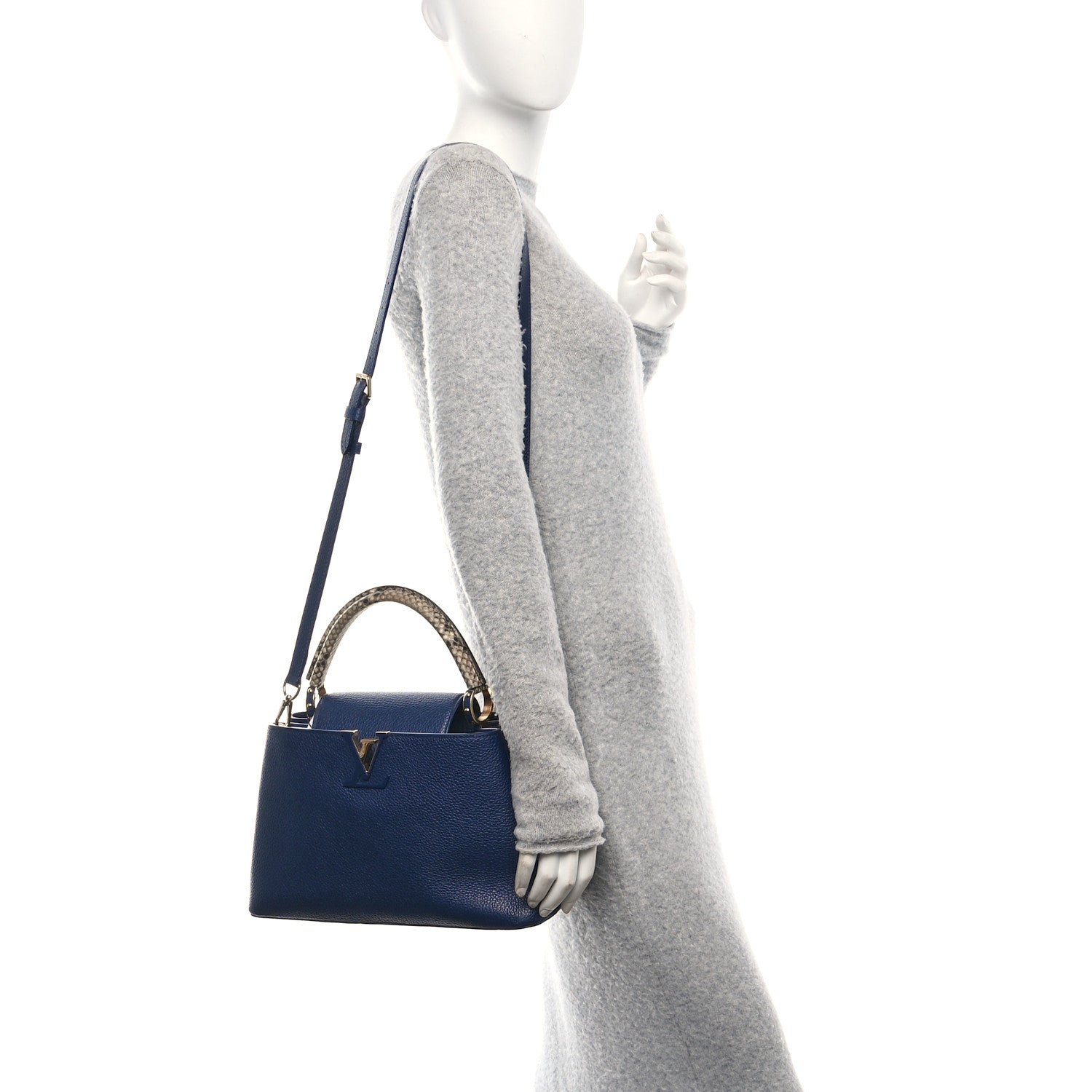 Taurillon Snakeskin Capucines MM Blue