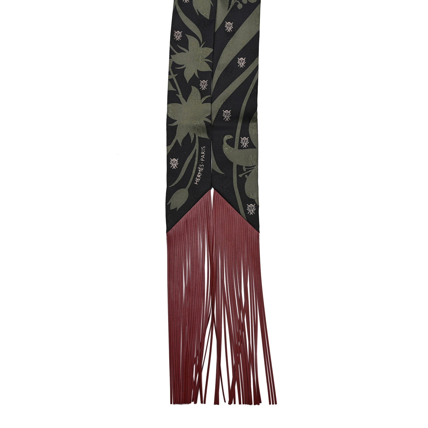 Calfskin Bouquet Final Fringed Twilly Vert Loden Black