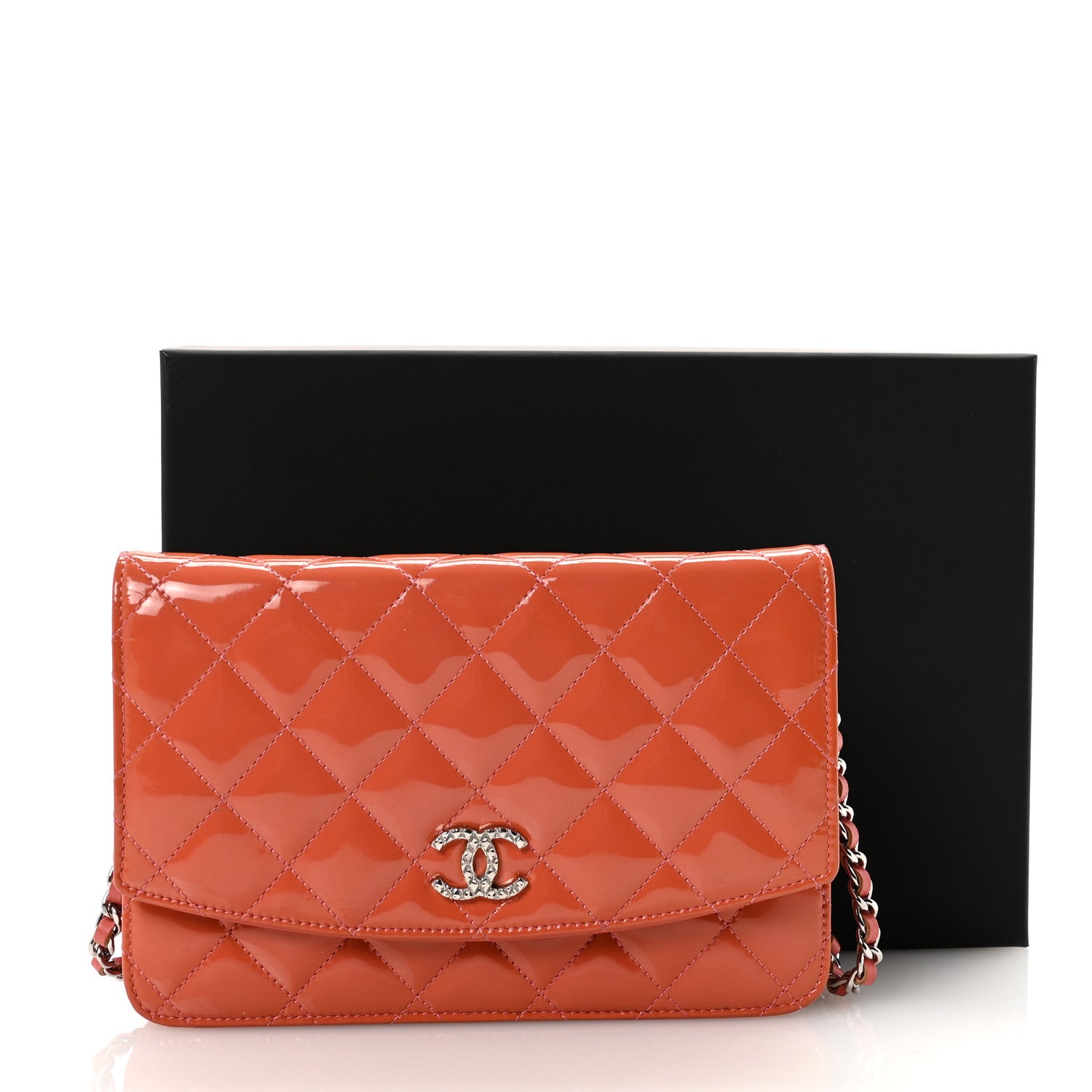 Patent Quilted Brilliant Wallet On Chain WOC Coral