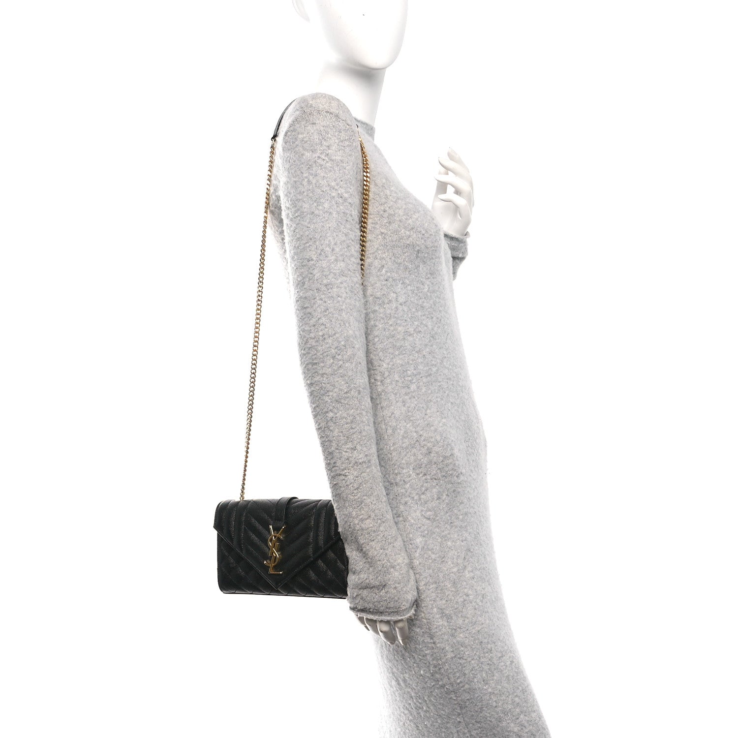 Grain De Poudre Textured Mixed Matelasse Triquilt Small Monogram Satchel Black