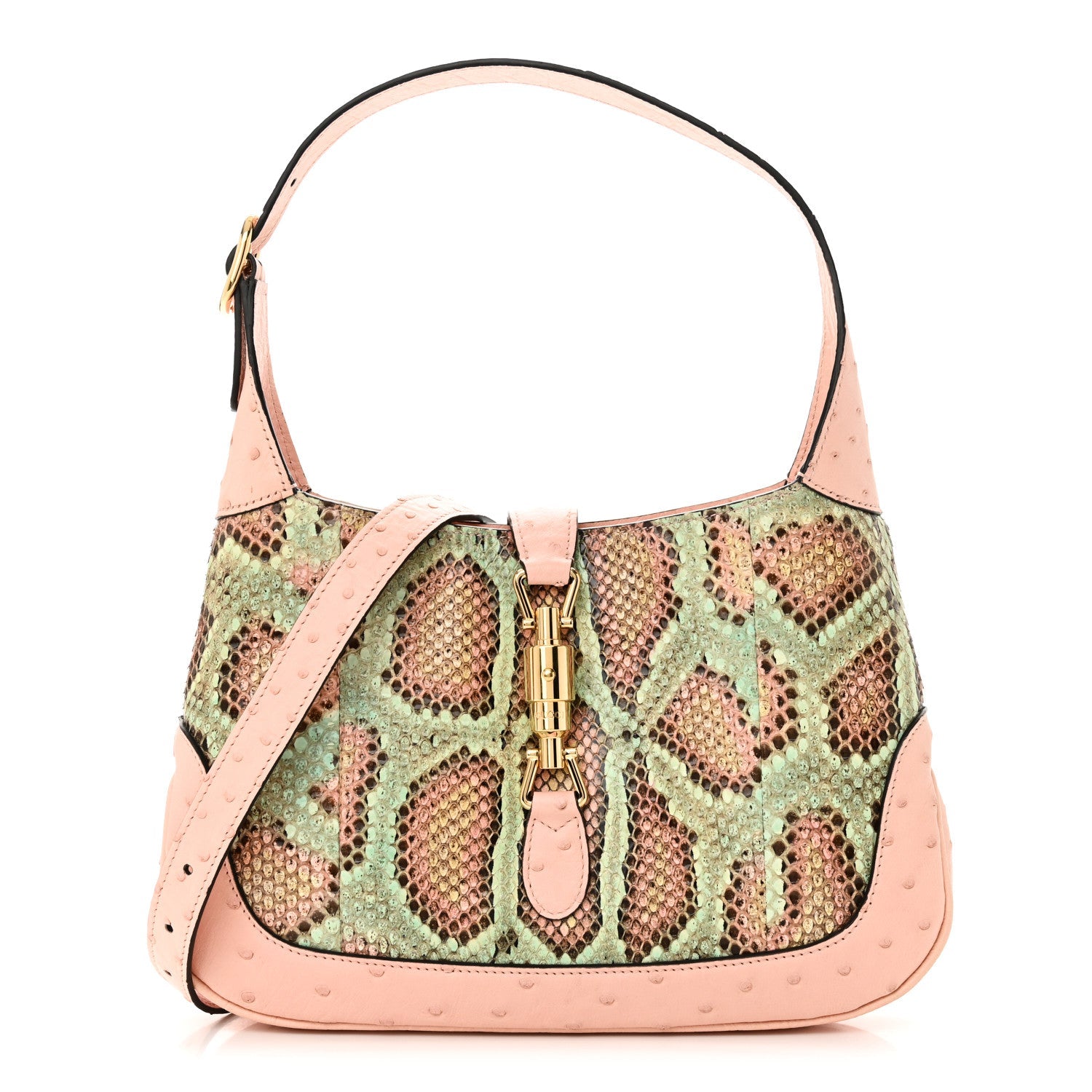 Snakeskin Ostrich Calfskin Small Jackie 1961 Hobo Pink Multicolor