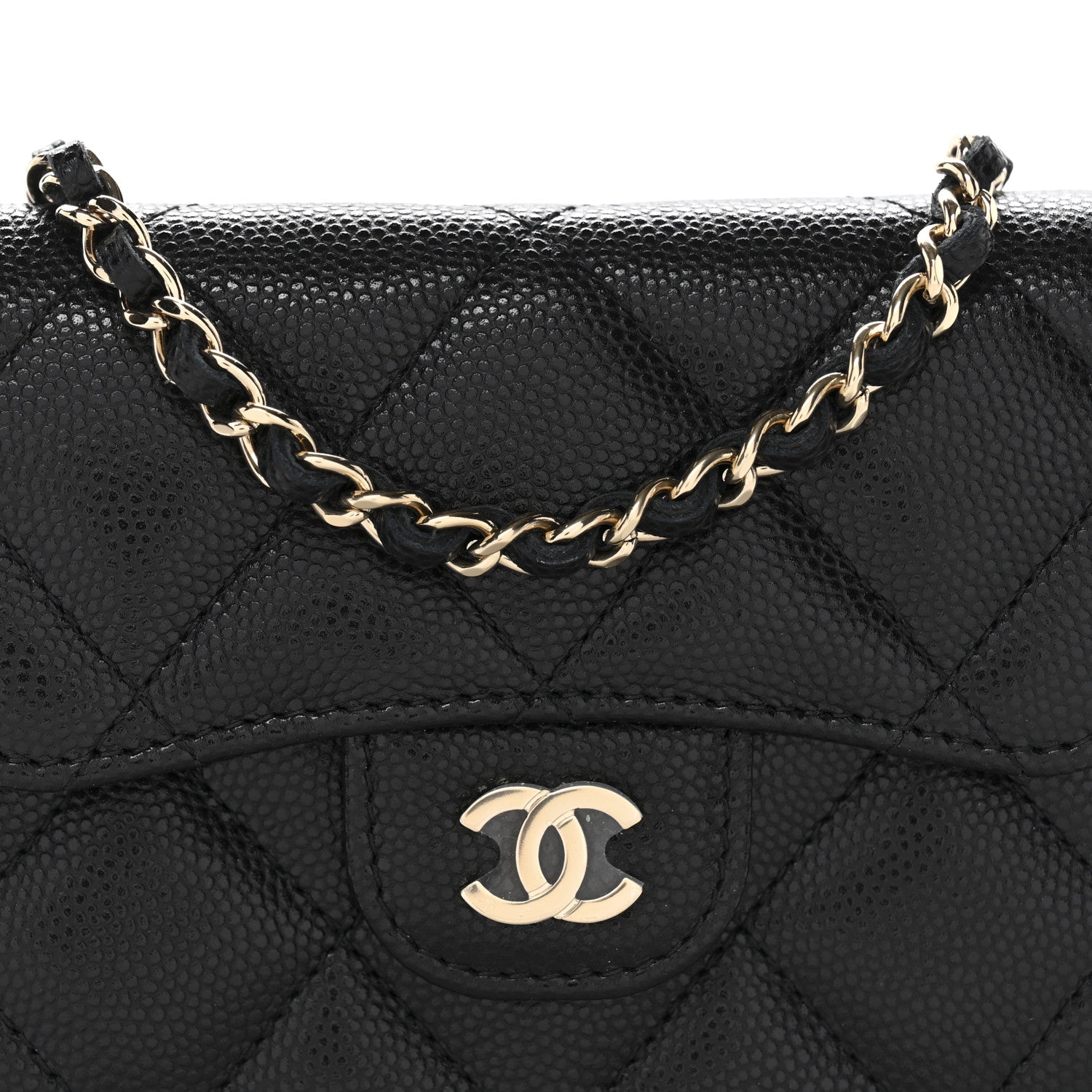 Caviar Quilted Flap Card Holder On Chain Black