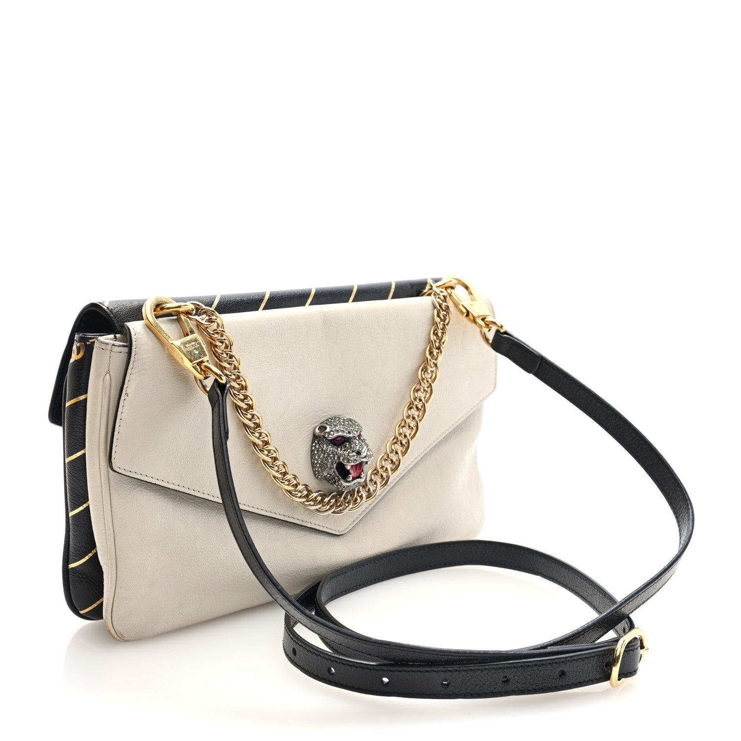 Calfskin Diagonal GG Medium Thiara Double Envelope Shoulder Bag Black White