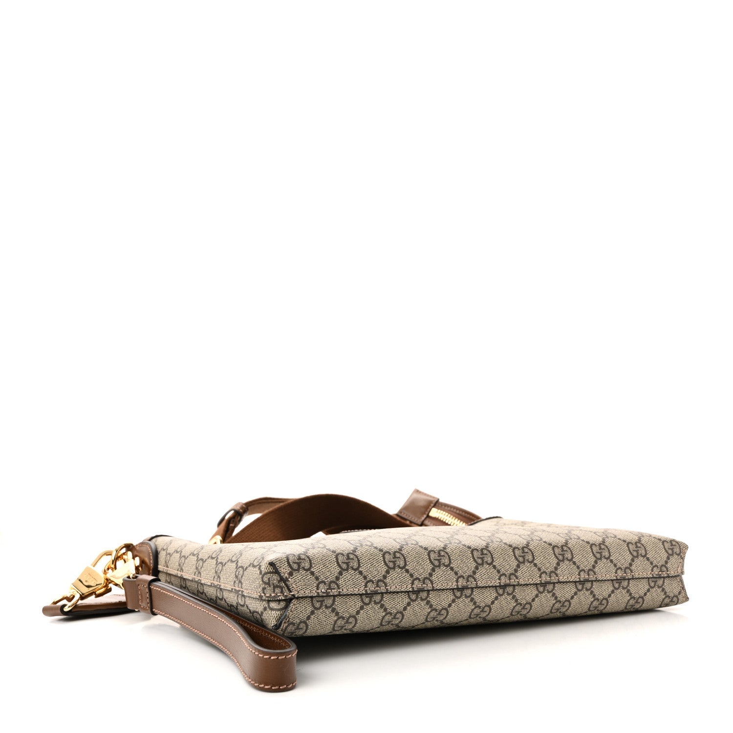 GG Supreme Monogram Azalea Calfskin Retro Interlocking G Wristlet Messenger Bag Beige Ebony Brown Sugar