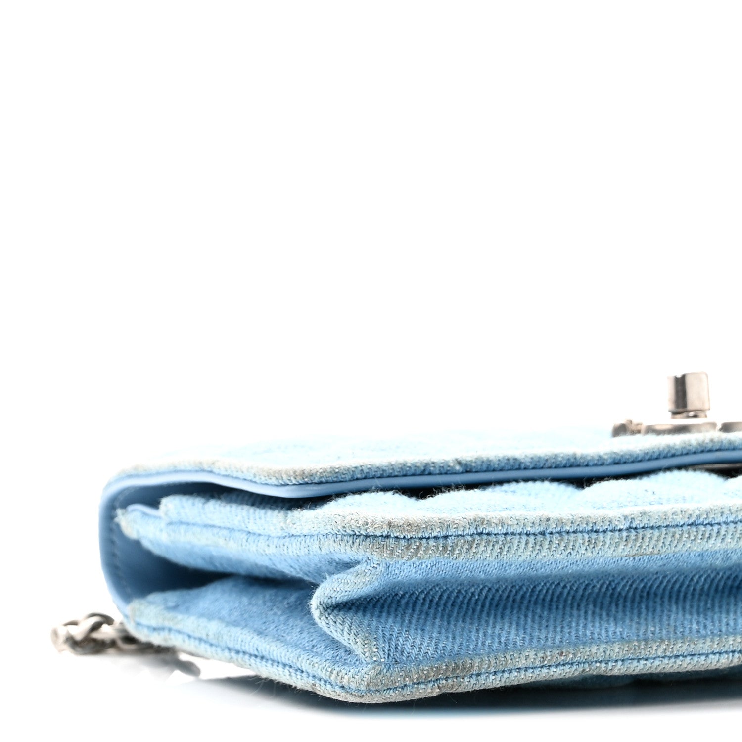 Denim Quilted Sweetheart Wallet On Chain WOC Blue