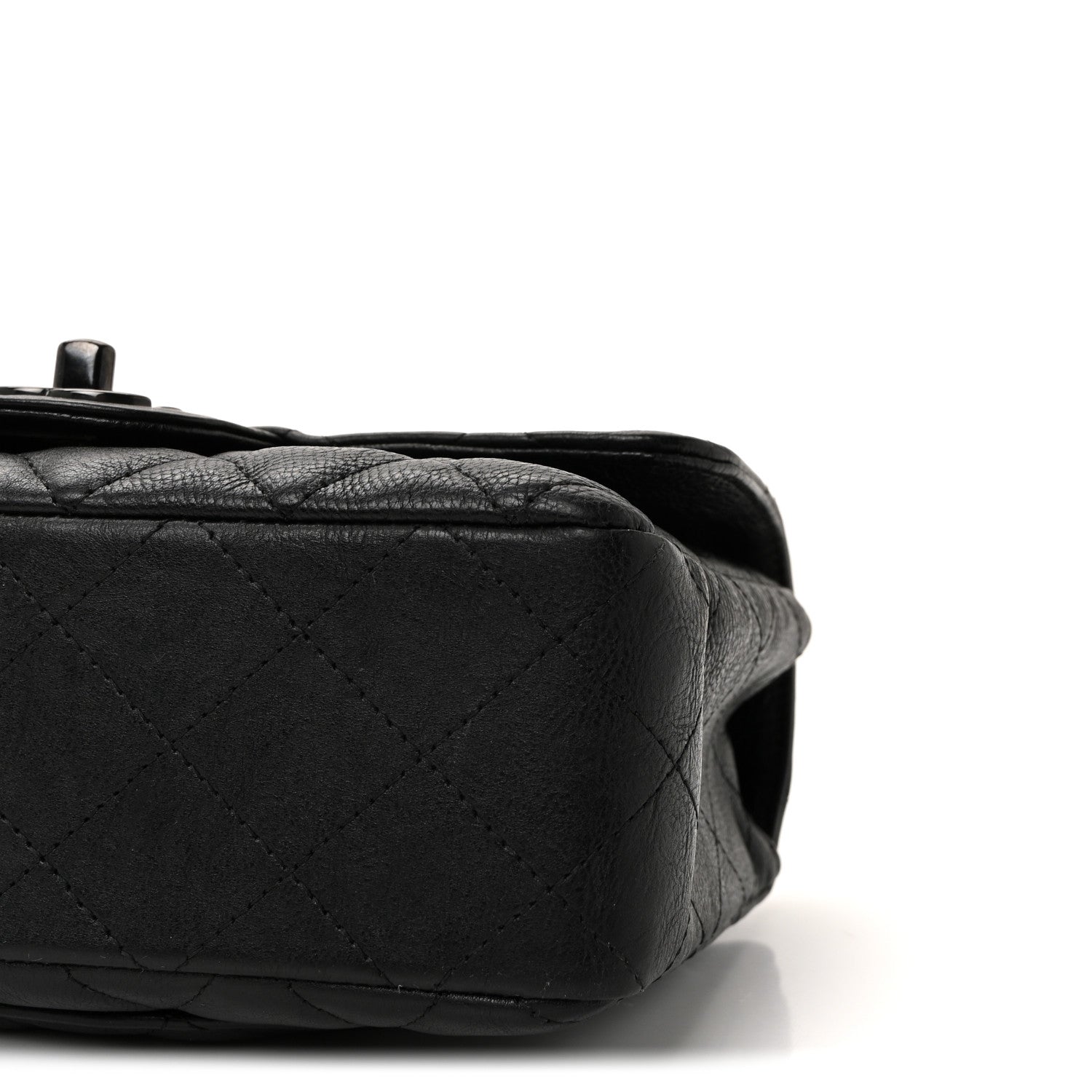 Crumpled Calfskin Quilted Mini Rectangular Flap So Black