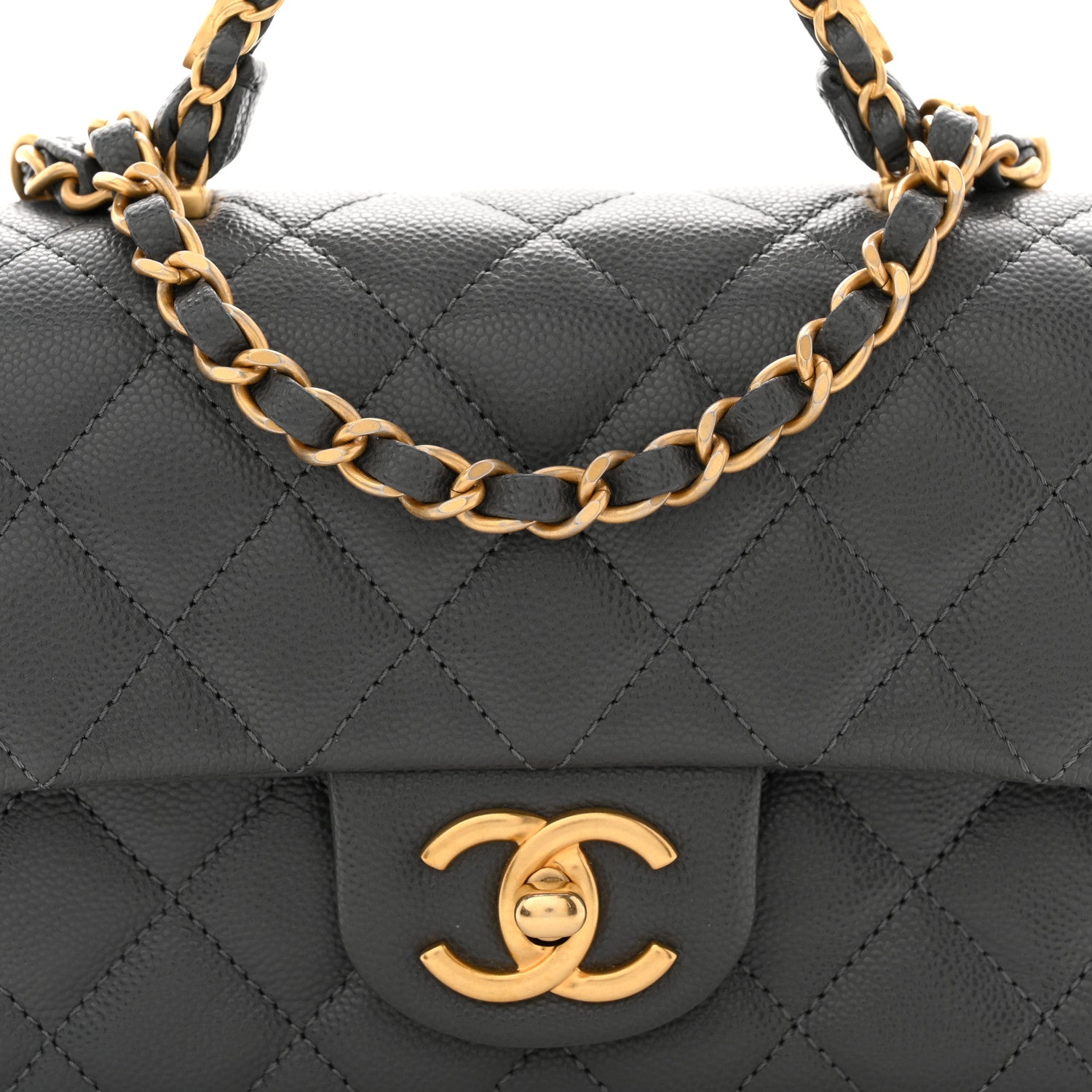 Caviar Quilted Mini Handy CC Flap Grey