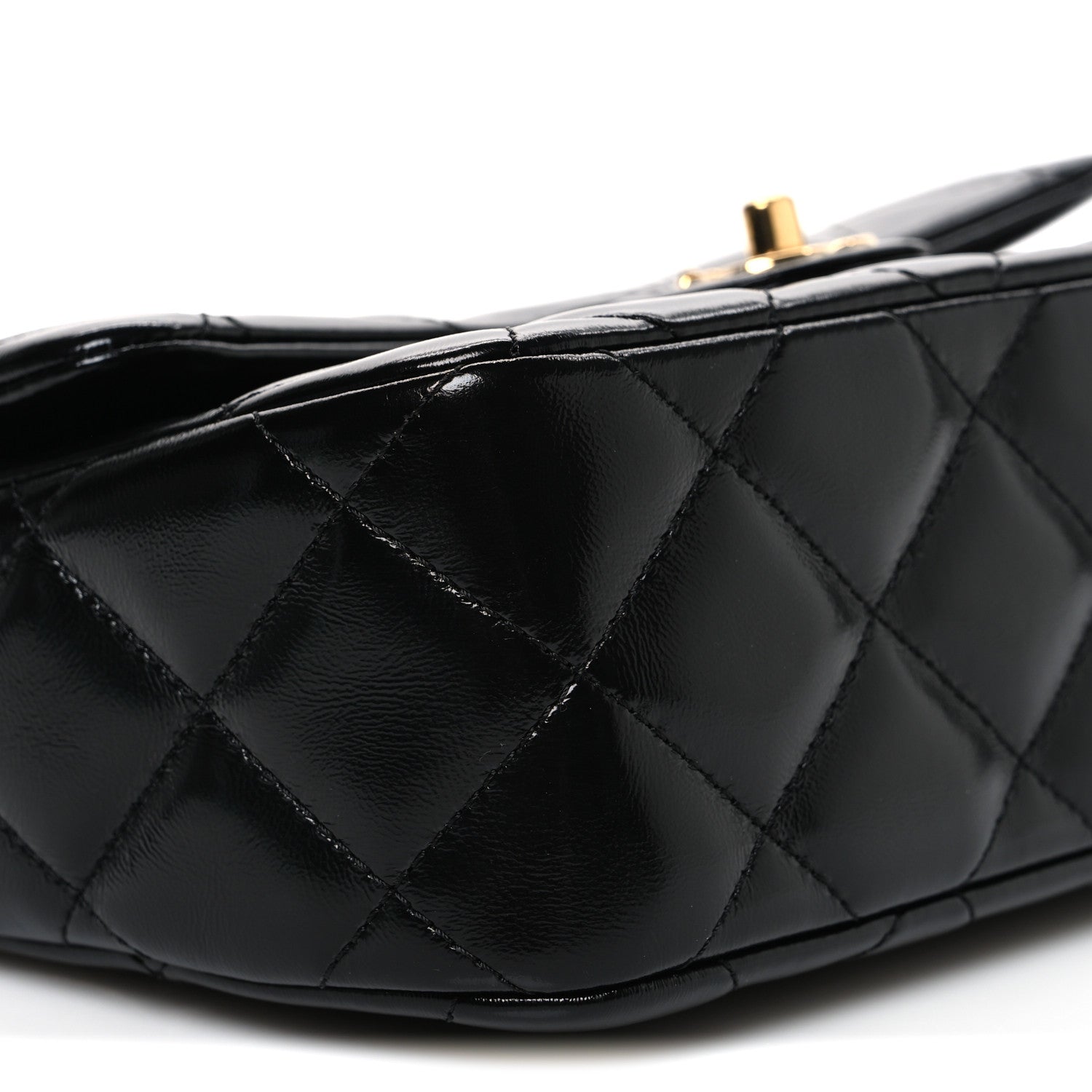 Shiny Lambskin Quilted Twisted Links Top Handle Flap Black