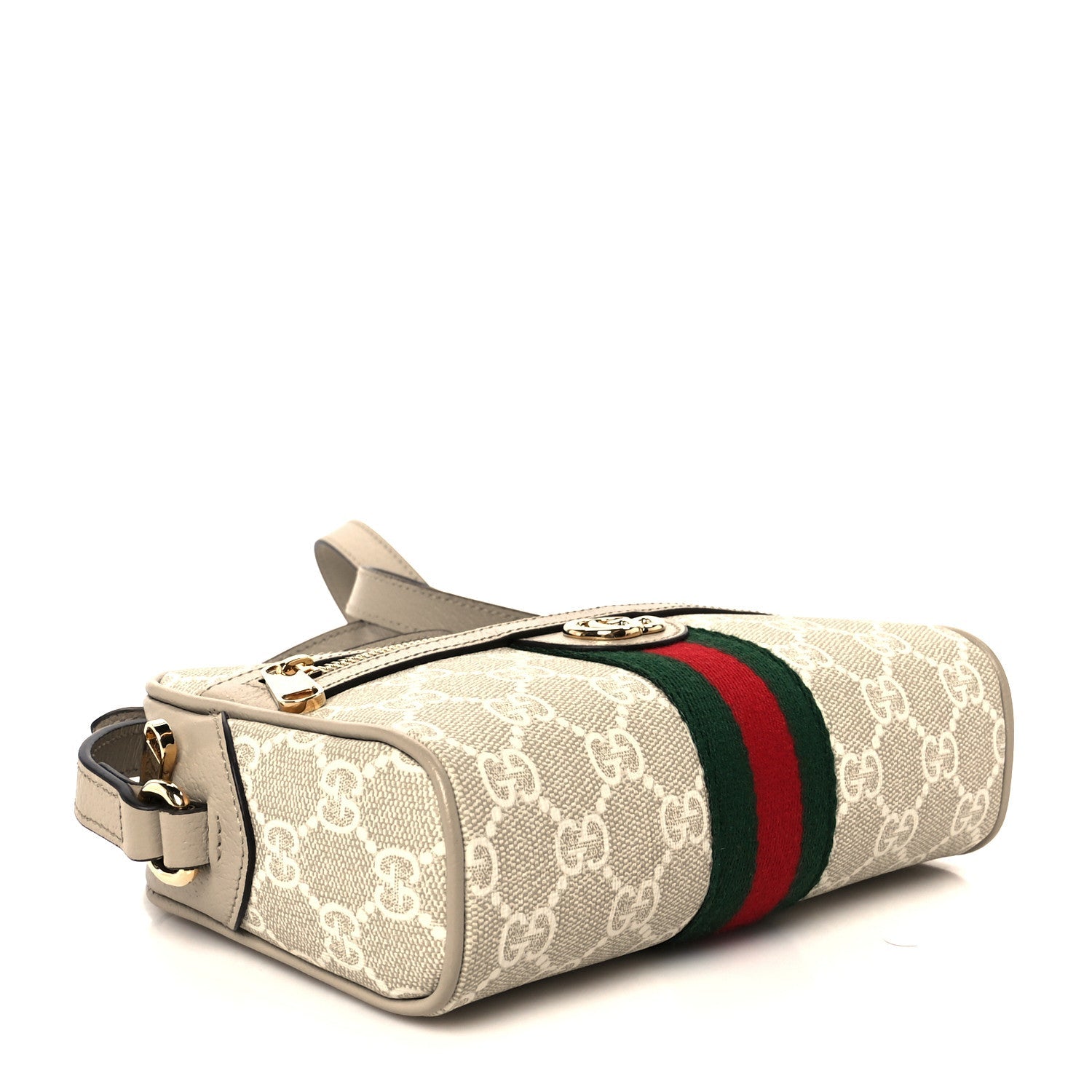 GG Supreme Monogram Textured Dollar Calfskin Mini Ophidia Shoulder Bag Beige Mystic White Oatmeal