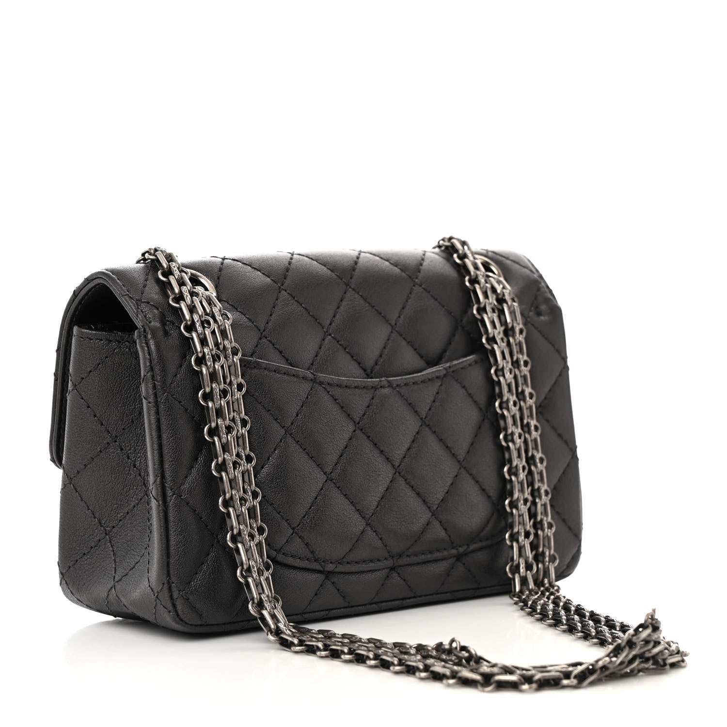 Metallic Sheepskin Quilted 2.55 Reissue Mini Flap Dark Silver