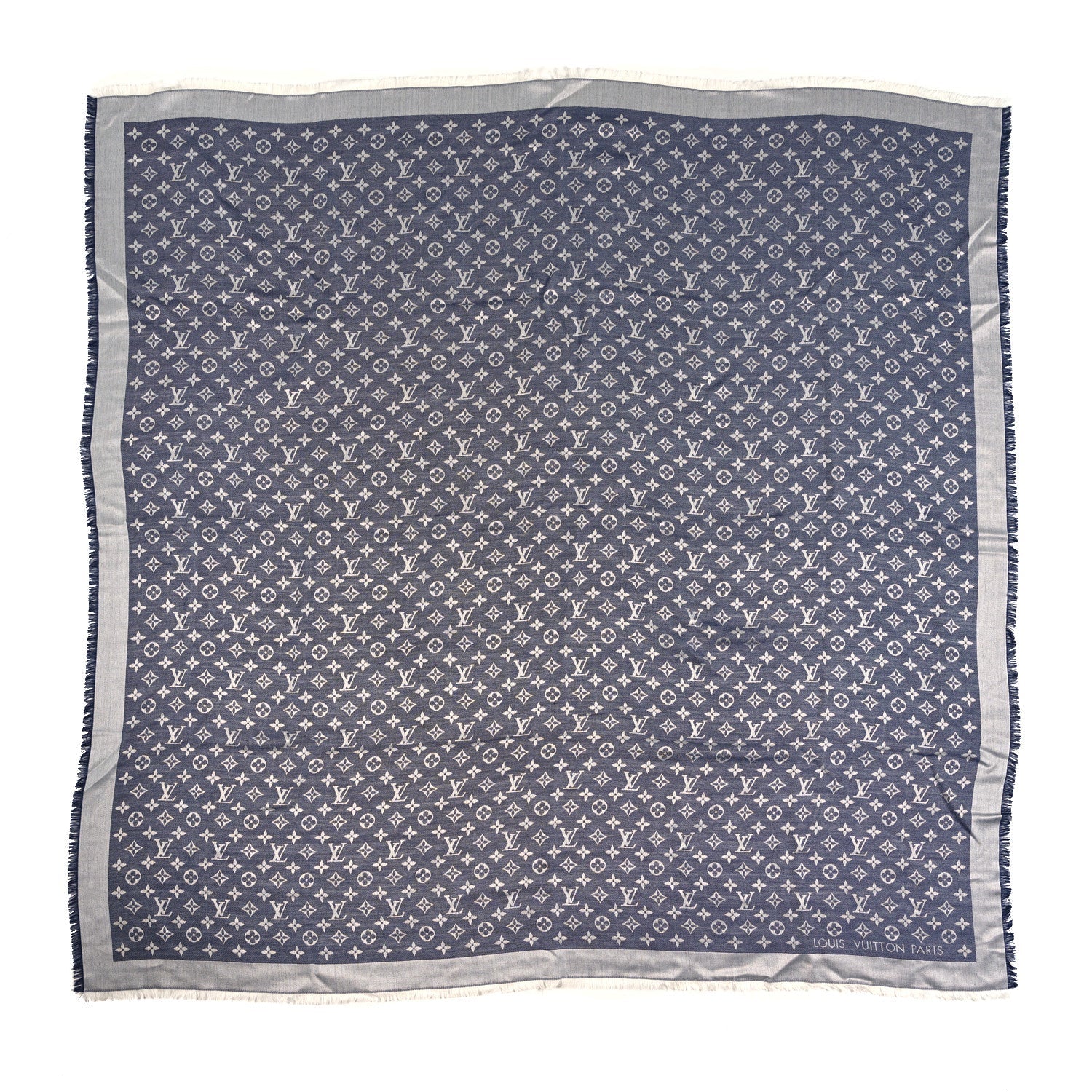 Silk Wool Monogram Denim Shawl Blue