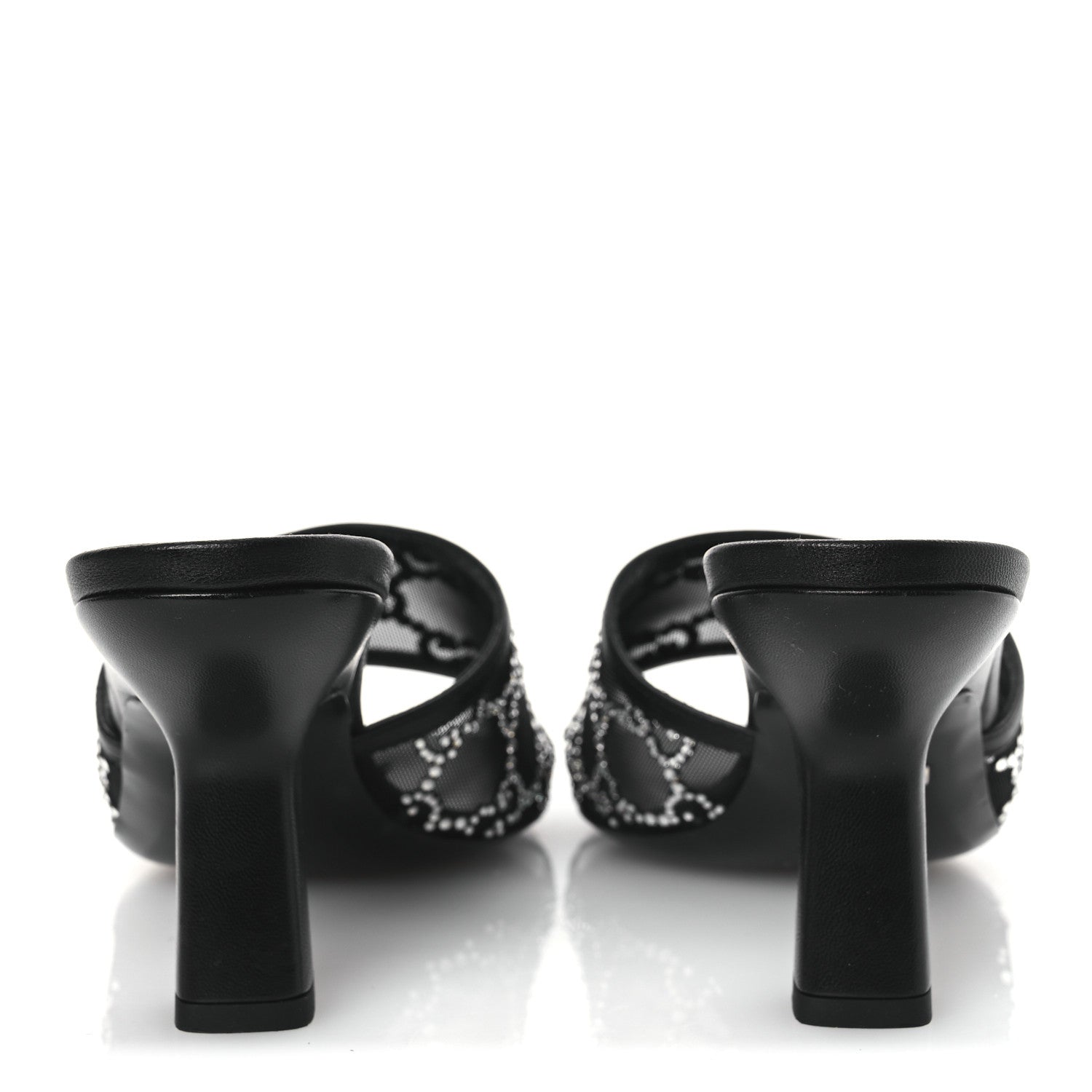 Tela Retino Kid Scamosciato Crystal GG Monogram Square Demi Mule Sandals 36 Black