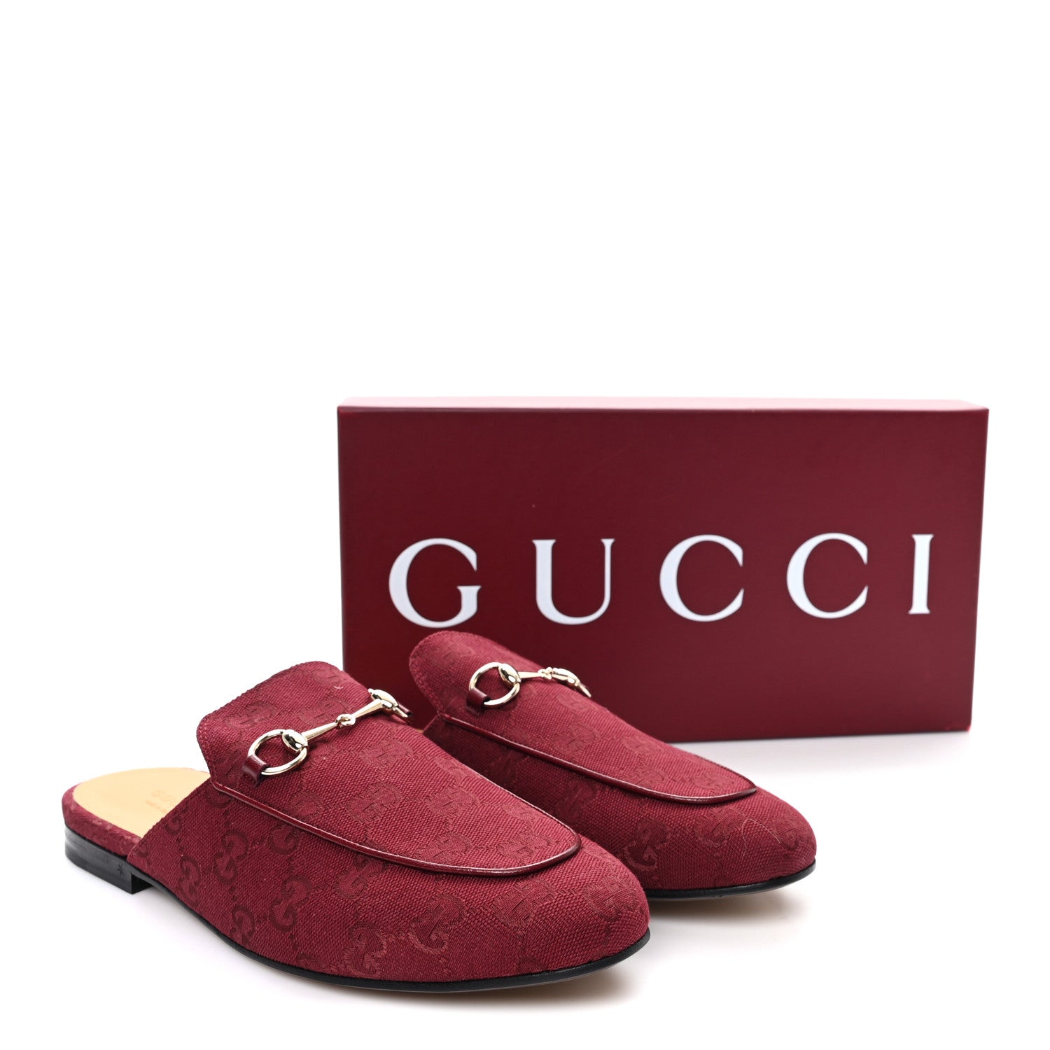 New Canvas GG Monogram Malaga Kid Womens Princetown Slippers 40 Rosso Ancora