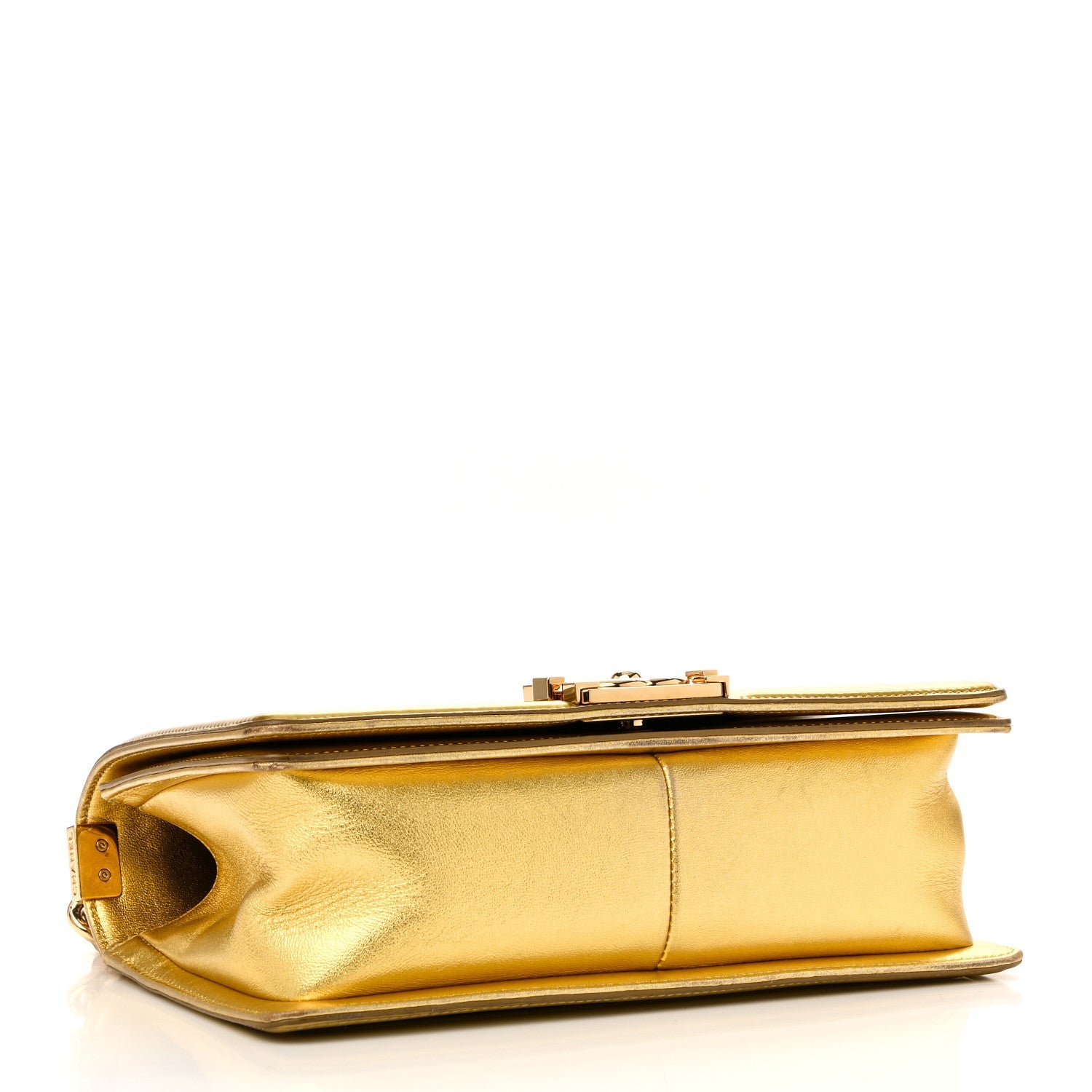 Metallic Patent Calfskin Quilted Medium Boy Flap Gold