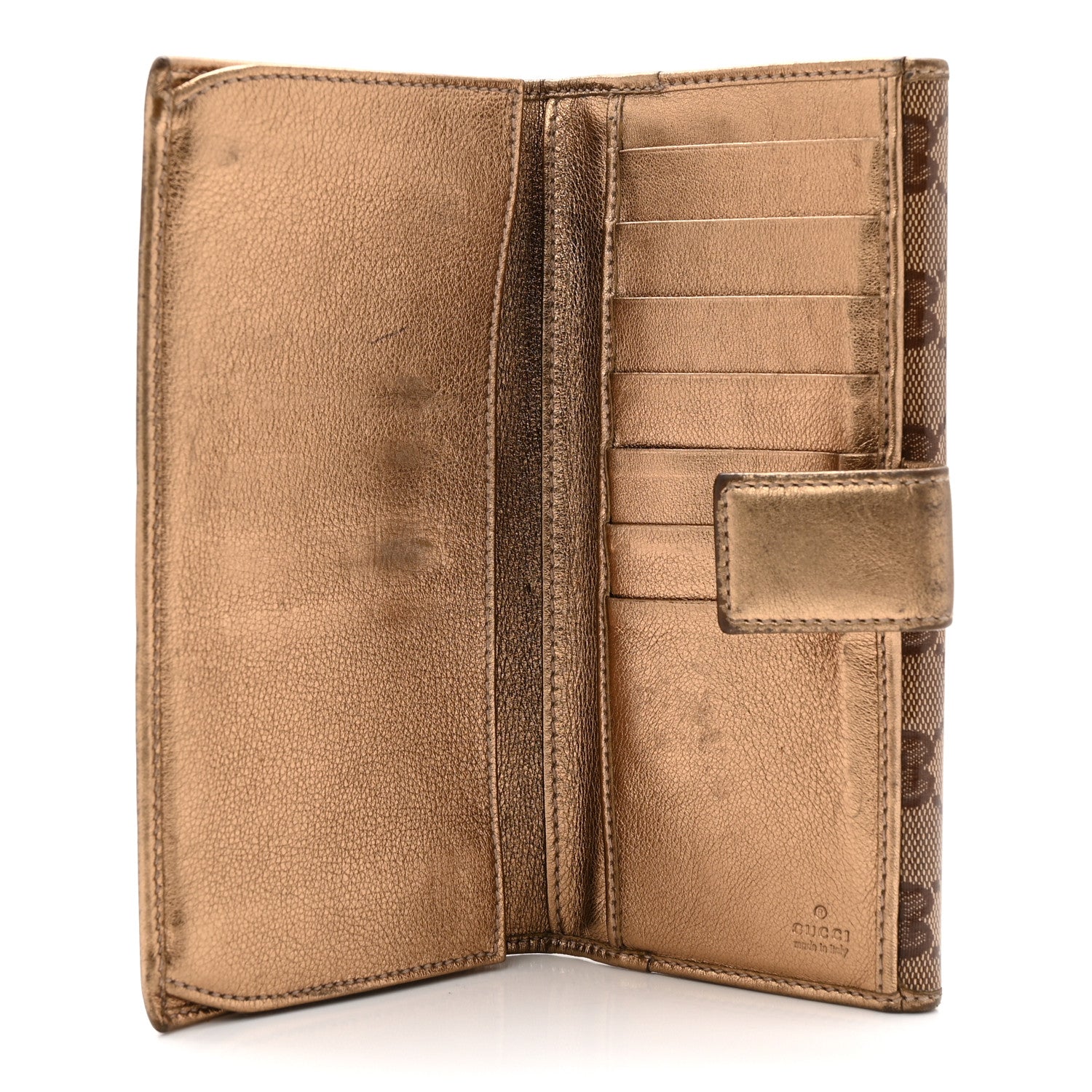 Crystal Monogram Metal Bar Continental Flap Wallet Gold