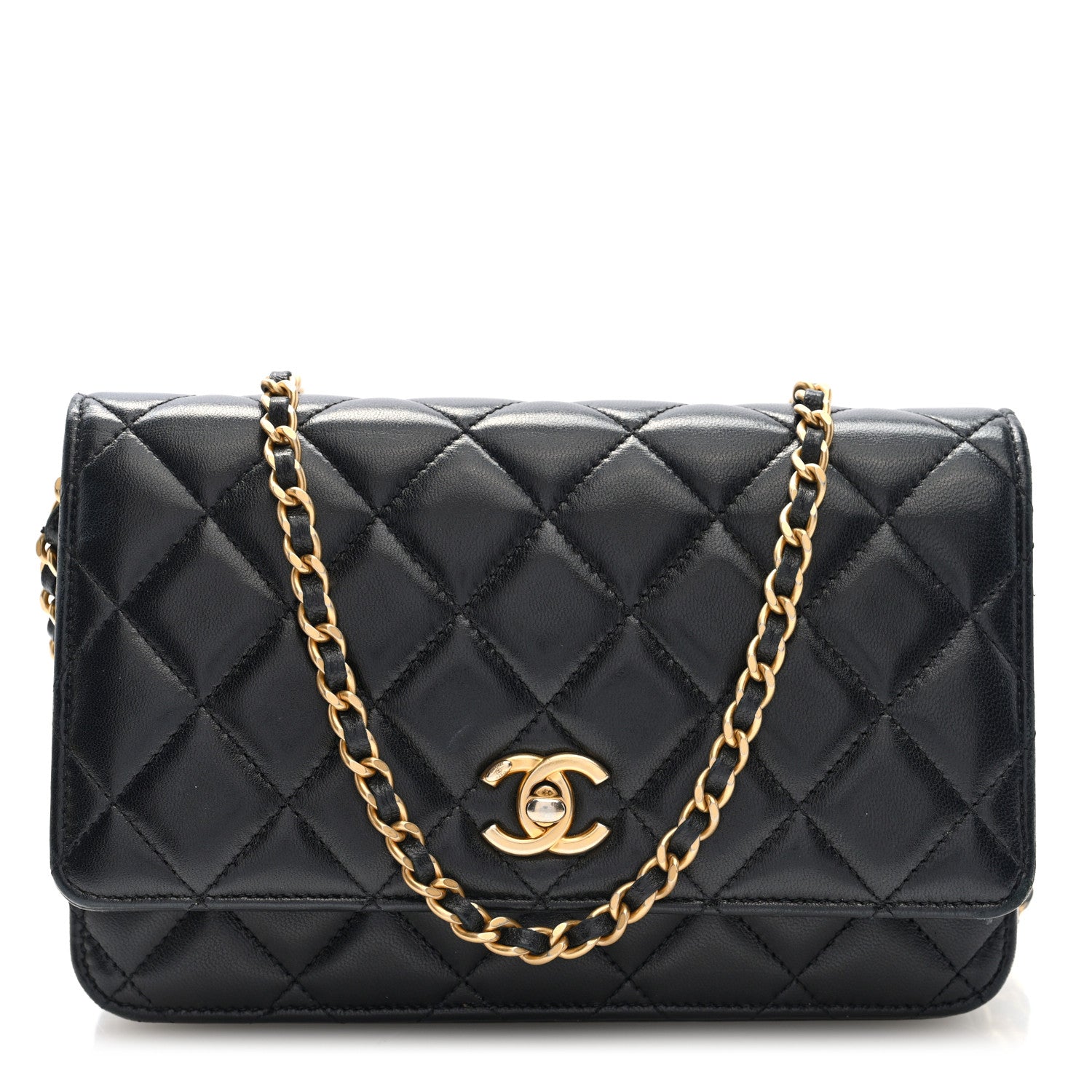 Lambskin Quilted CC Pearl Crush Wallet on Chain WOC Black
