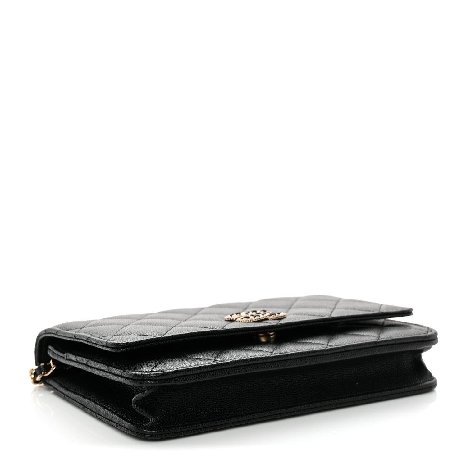 Caviar Quilted Crystal CC Wallet On Chain WOC Black