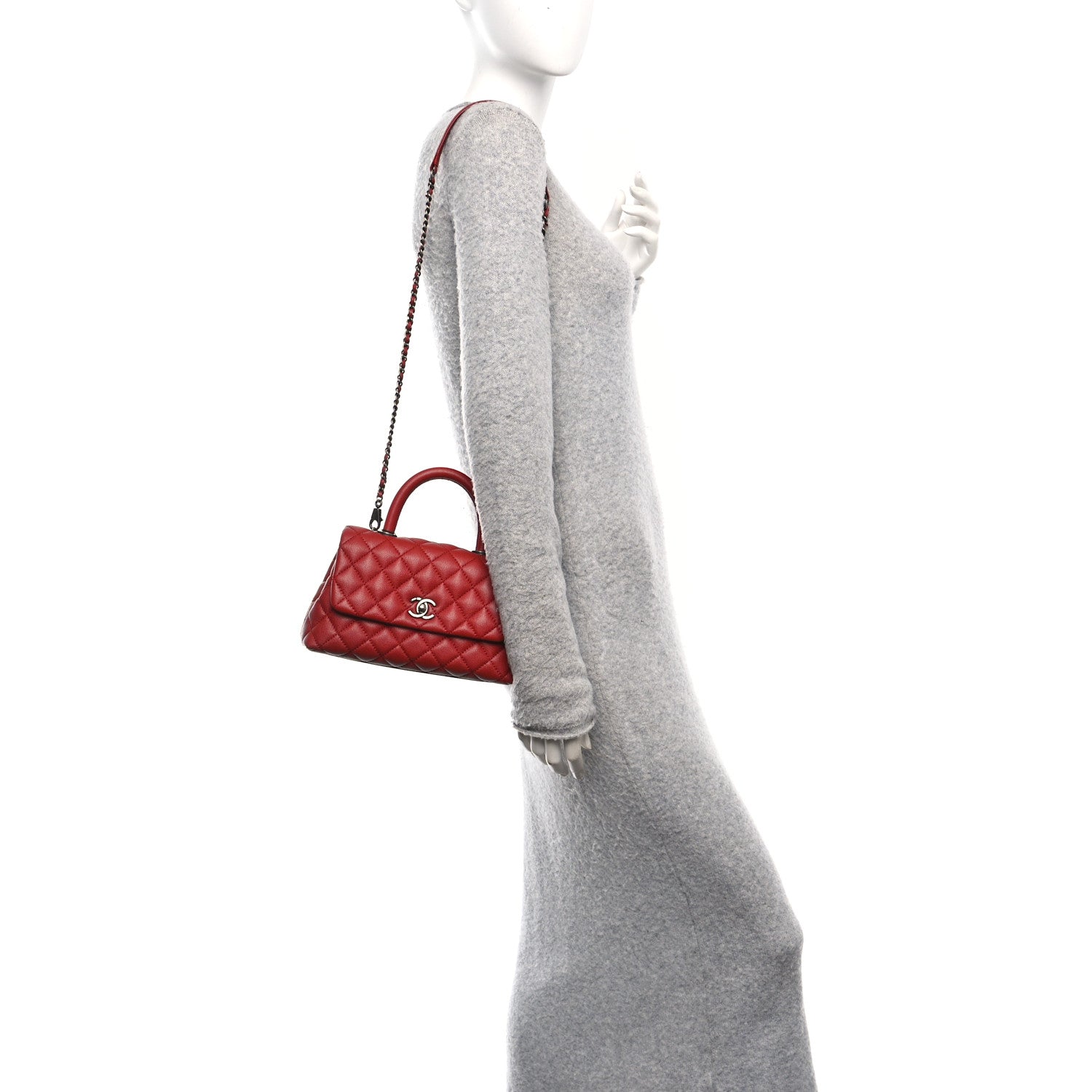 Caviar Quilted Mini Coco Handle Flap Red