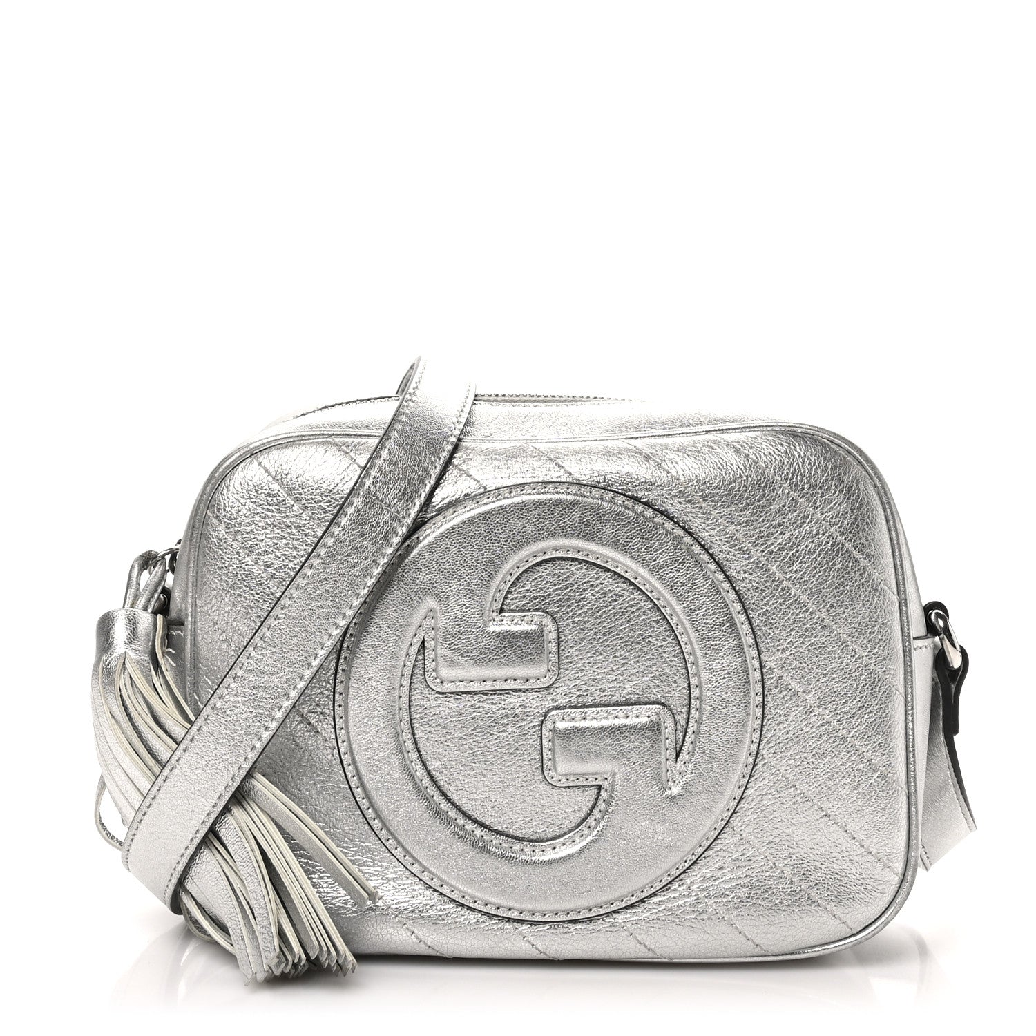 Metallic Sakai Be Green Calfskin Diagonal Stitched Small Blondie Shoulder Bag Silver