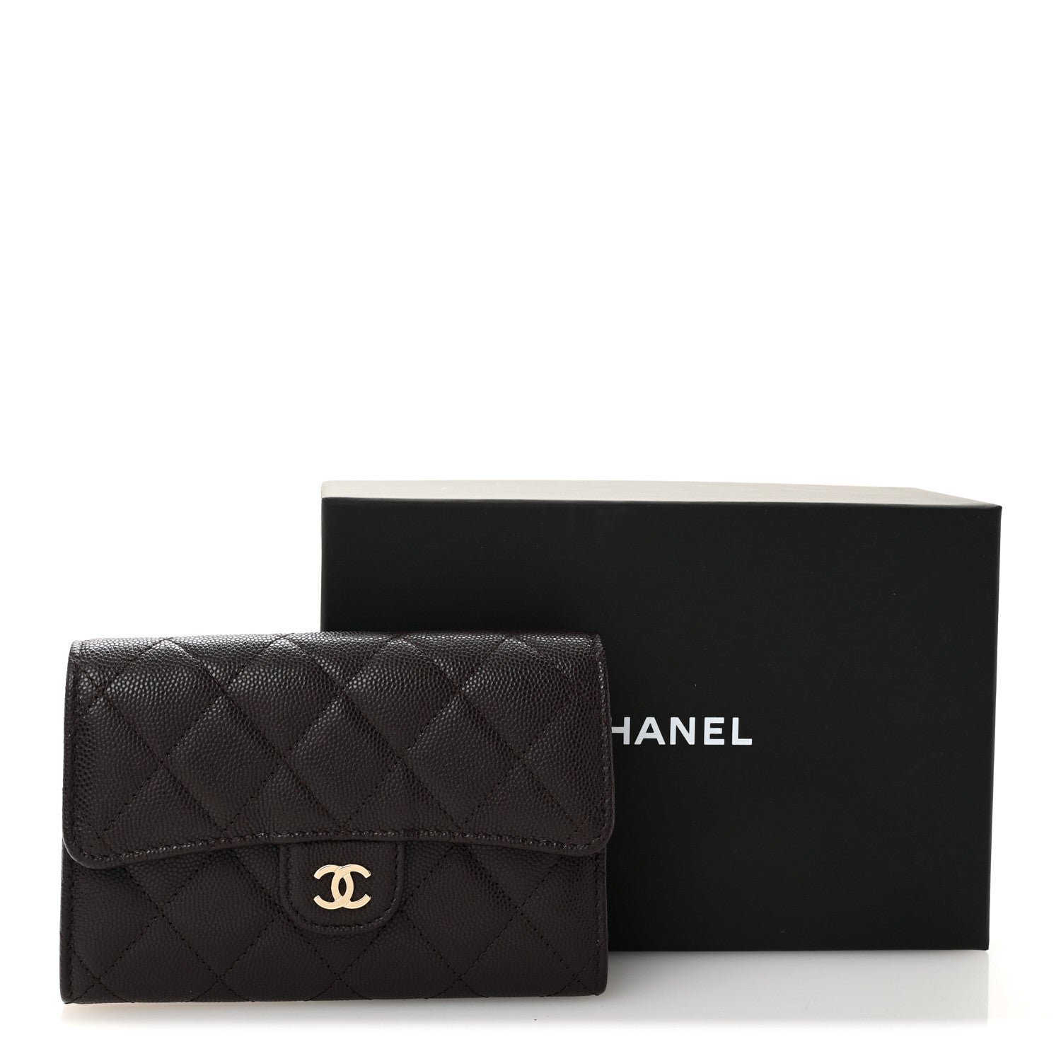 Caviar Quilted Medium Flap Wallet Dark Purple