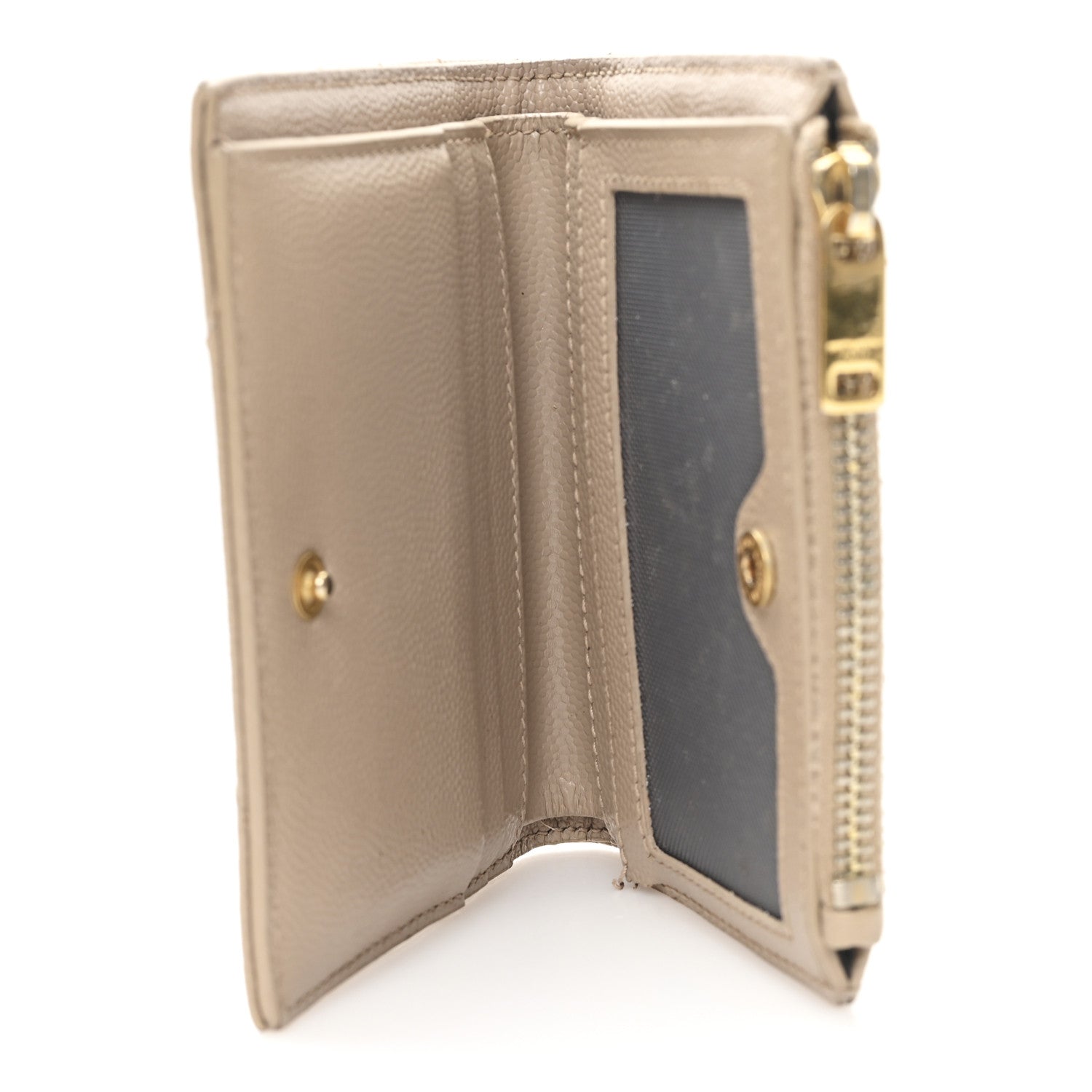 Grain De Poudre Matelasse Chevron Monogram Zipped Card Case Dark Beige