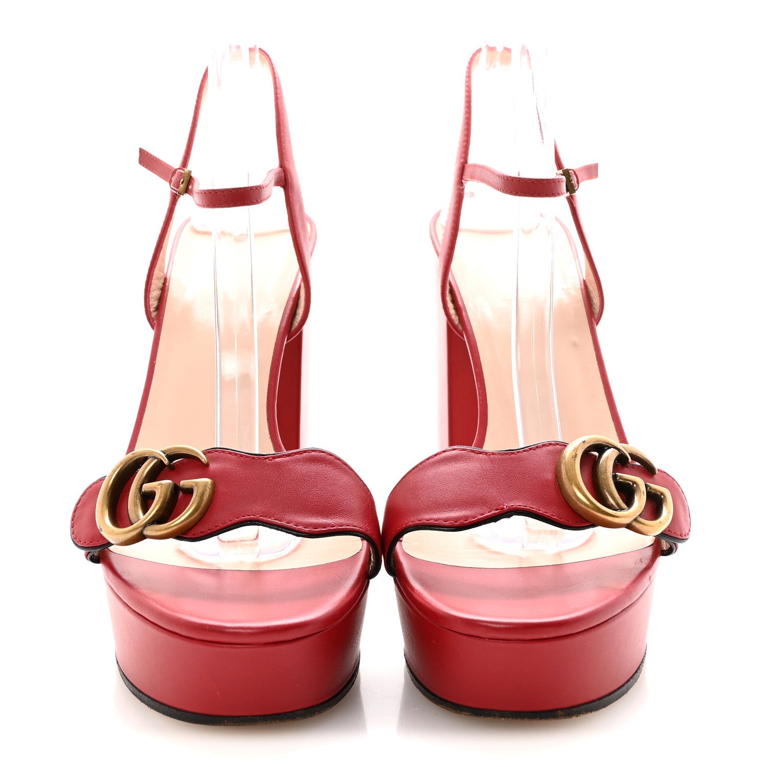 Calfskin GG Marmont Ankle Wrap 30/115mm Platform Sandals 38 Hibiscus Red