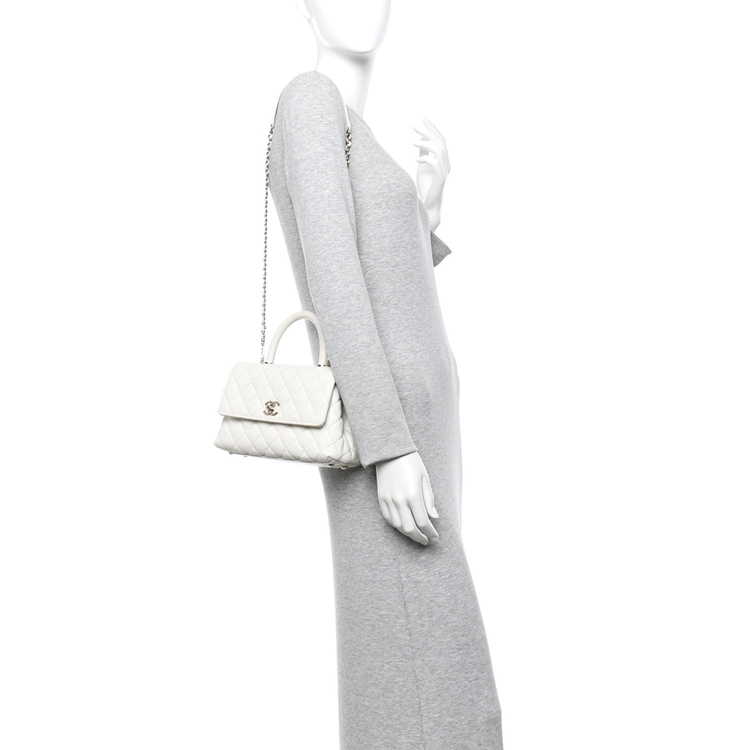 Caviar Quilted Mini Coco Handle Flap White