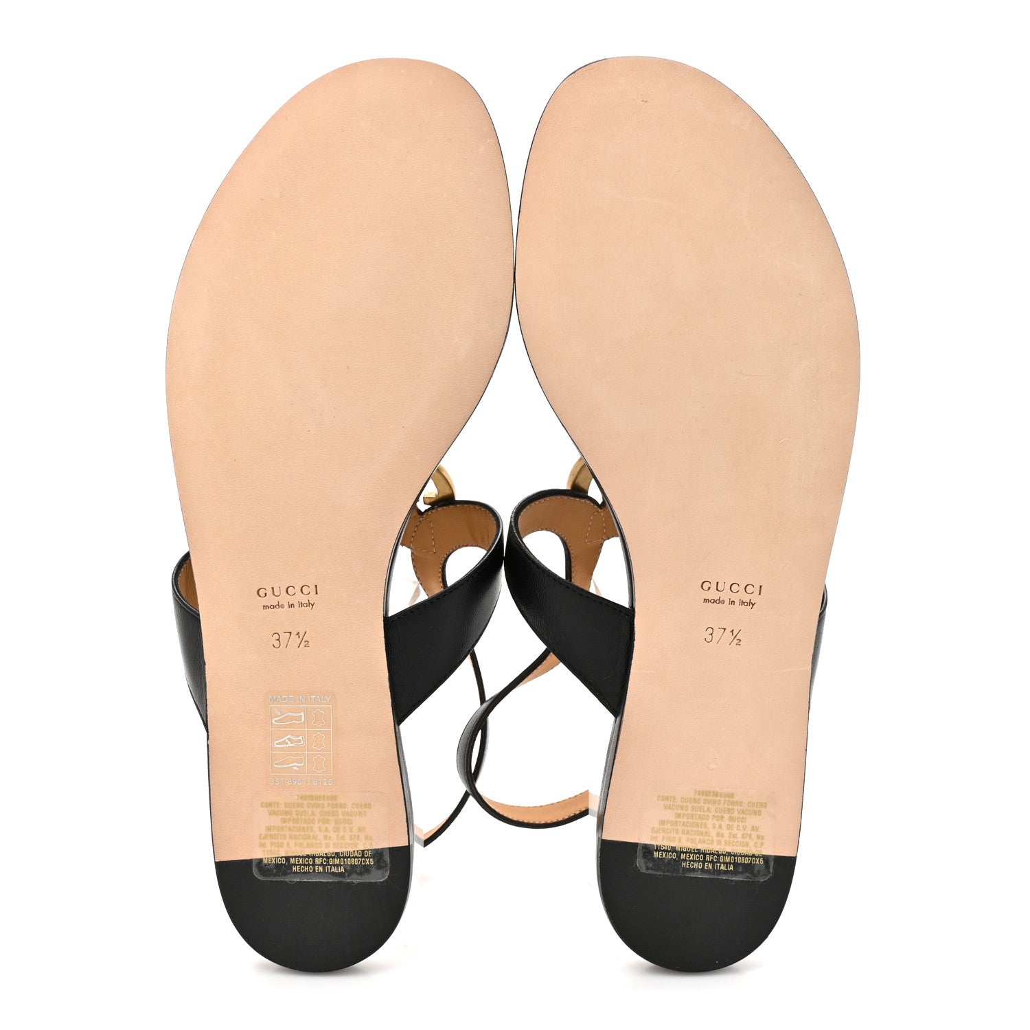 Calfskin Double G Thong Flat Sandals 37.5 Black