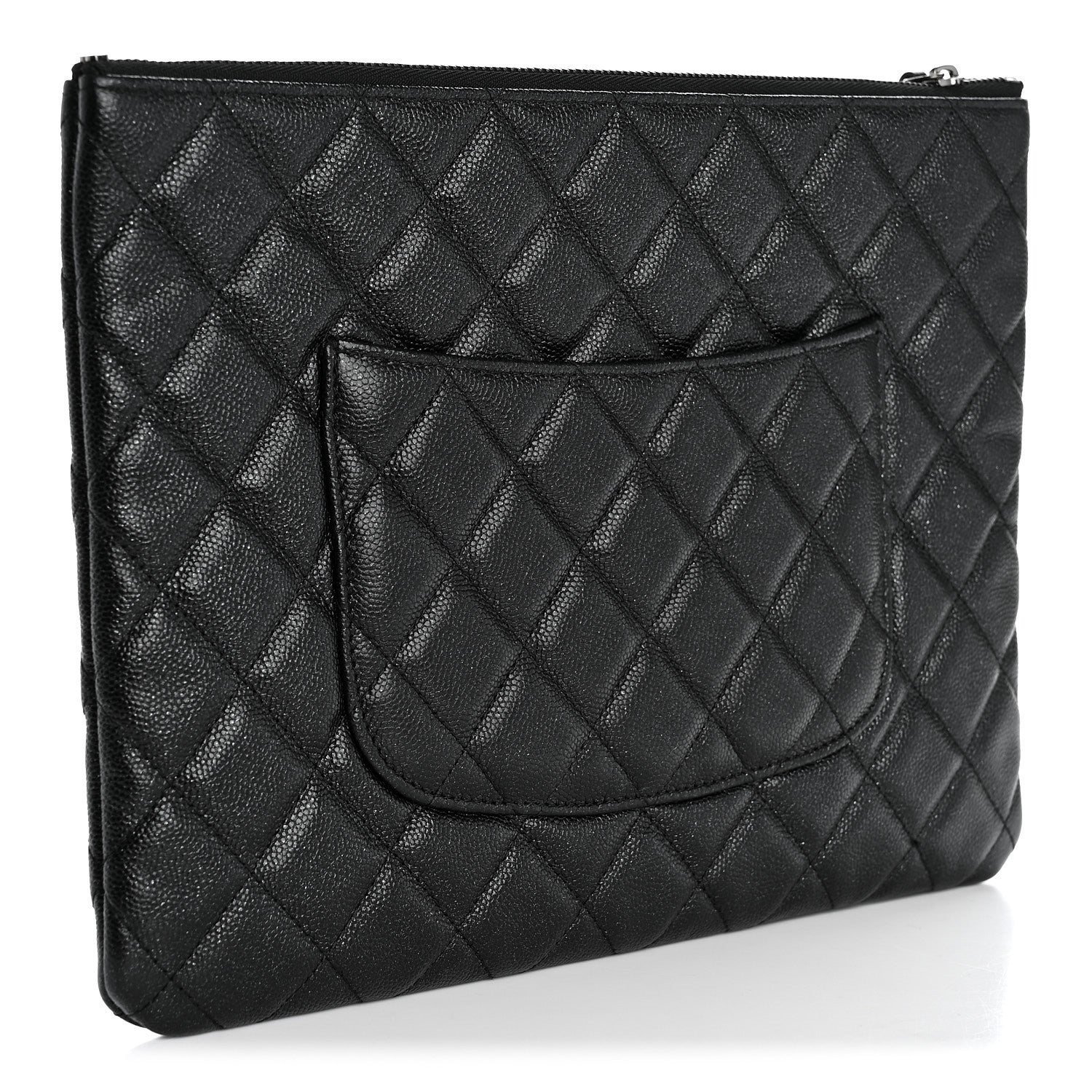 Iridescent Caviar Quilted Medium Cosmetic Case Black