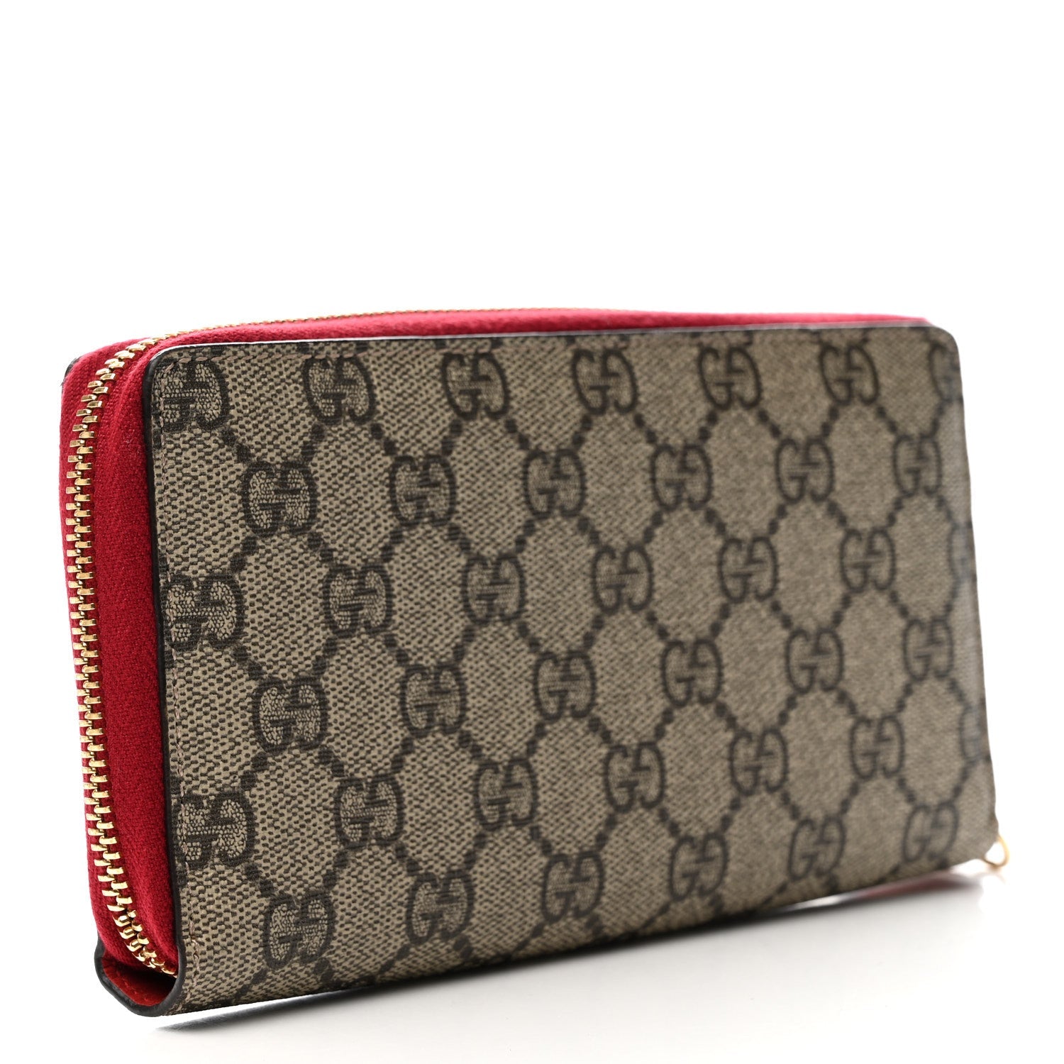 GG Supreme Monogram Mystic Cat Zip Around Wallet Red