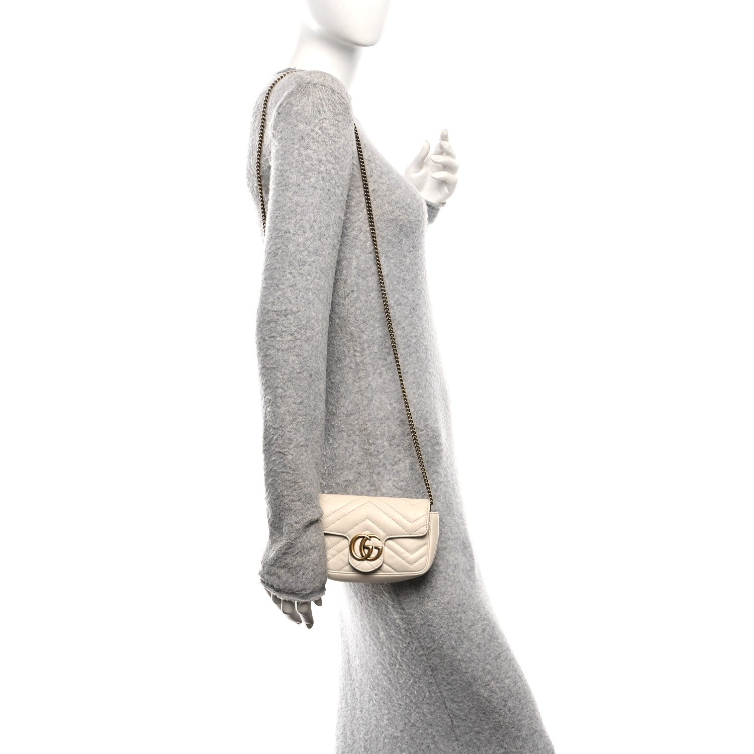 Calfskin Matelasse Super Mini GG Marmont Shoulder Bag White