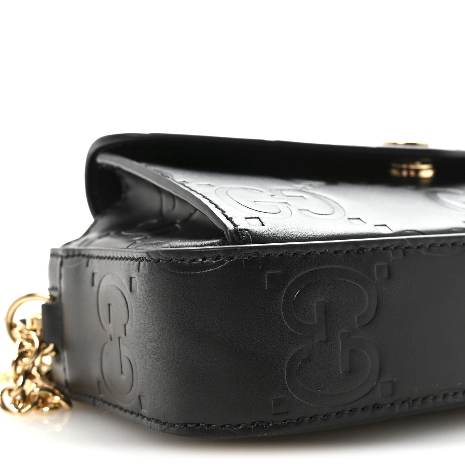 Calfskin GG Super Mini Debossed Chain Wallet Black