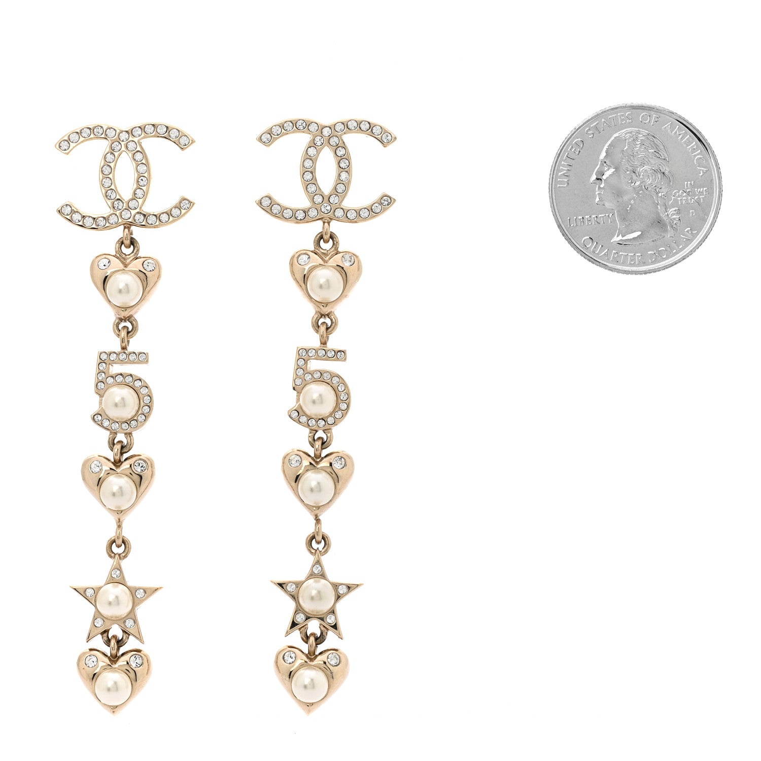 Crystal Pearl Charming Winter CC Star Heart Drop Earrings Gold