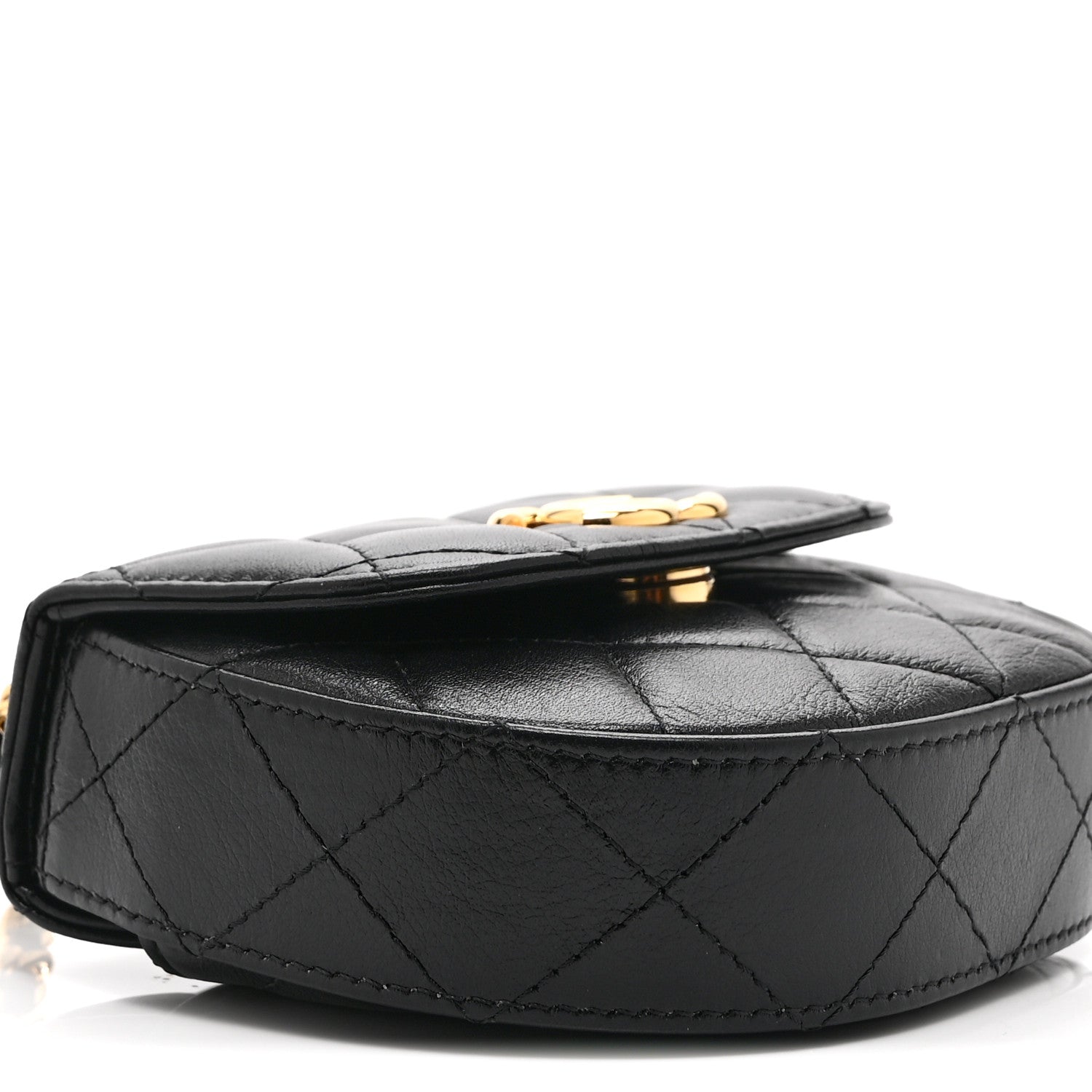Shiny Aged Calfskin Quilted Mini Top Handle Clutch With Chain Black