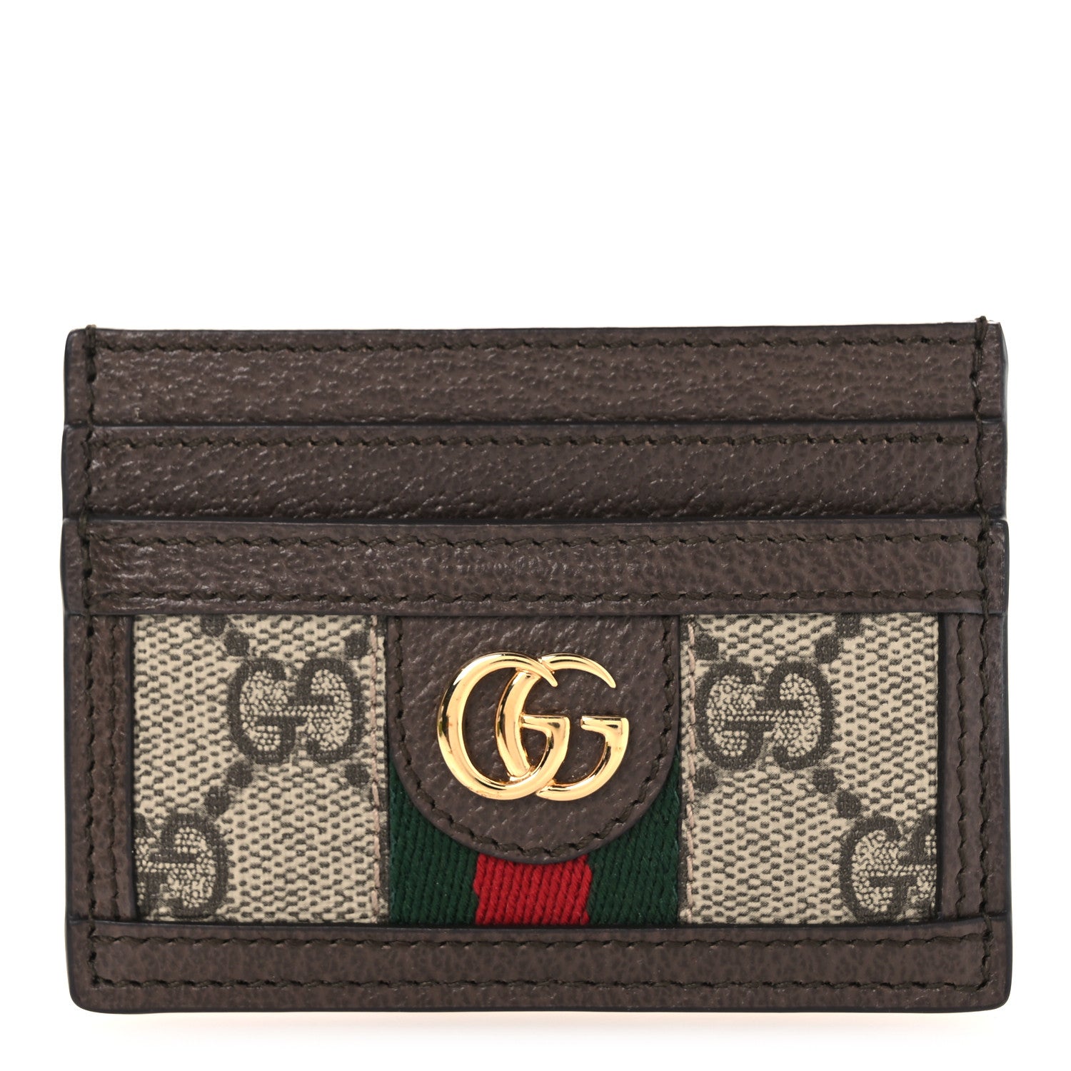 GG Supreme Monogram Textured Dollar Calfskin Ophidia Card Holder Beige Ebony New Acero
