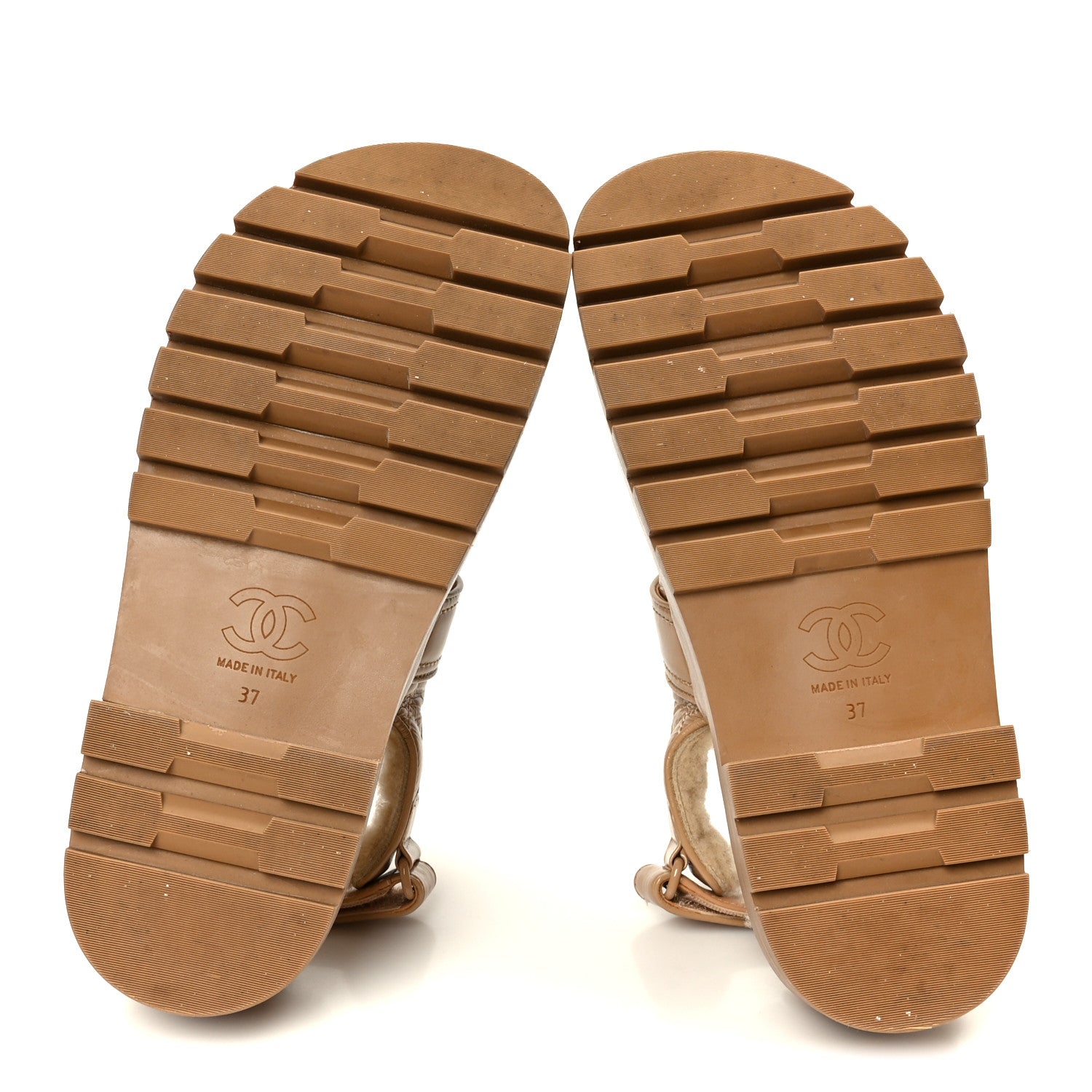 Crumpled Shiny Lambskin Shearling Quilted CC Slingback Mule Sandals 37 Dark Beige