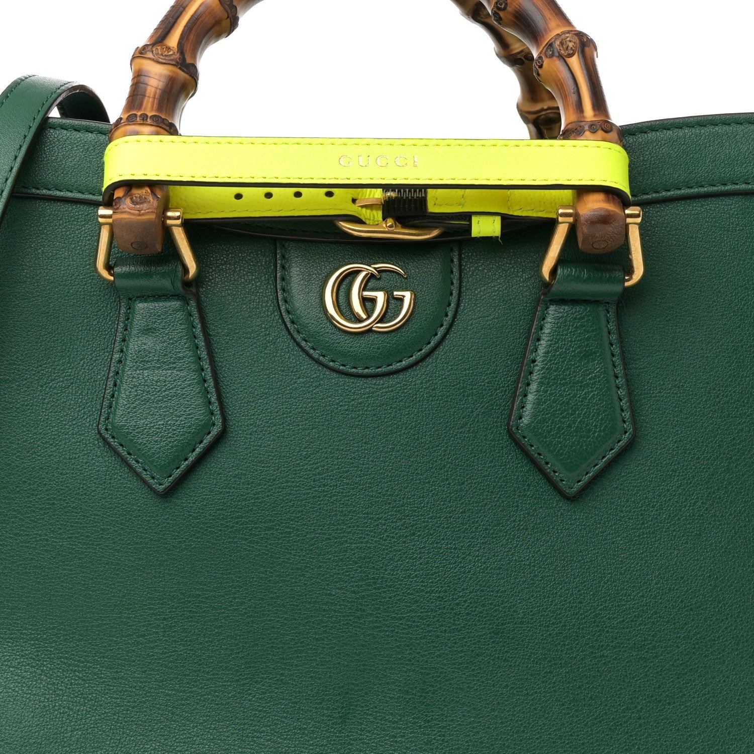 Wonka Grain Calfskin Small Diana Tote Bag Green Yellow Fluo
