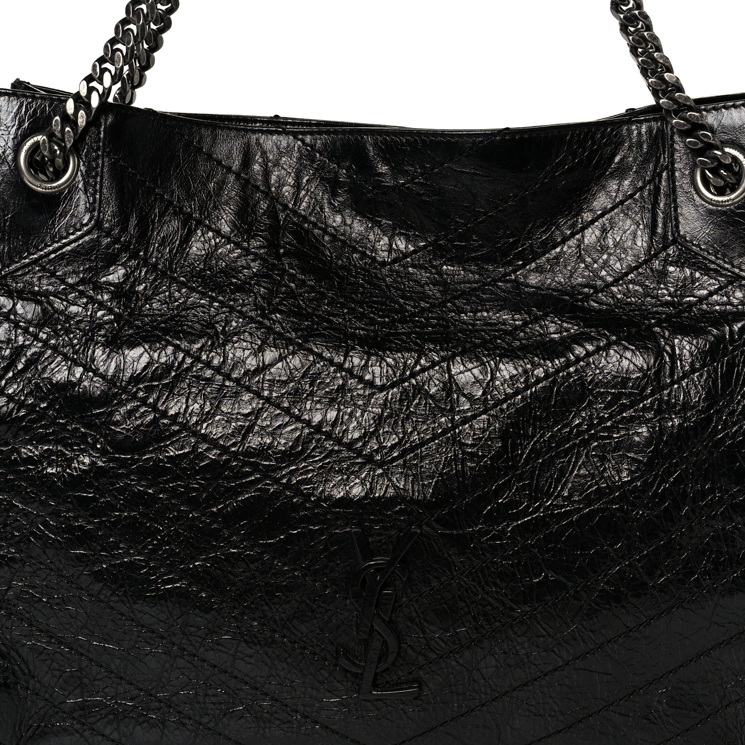 Crinkled Calfskin Matelasse Monogram Medium Niki Shopper Tote Black