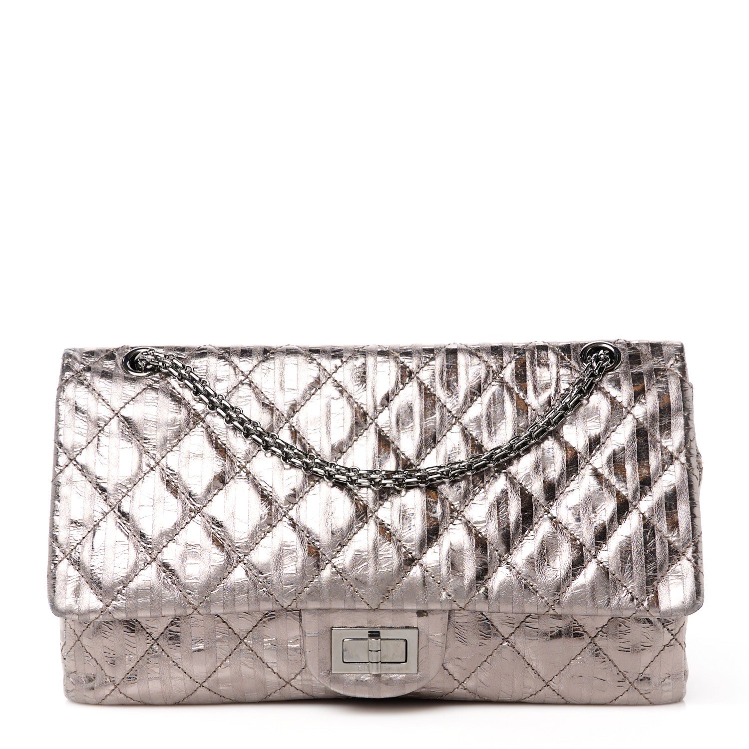 Metallic Calfskin Striped 2.55 Reissue 227 Silver