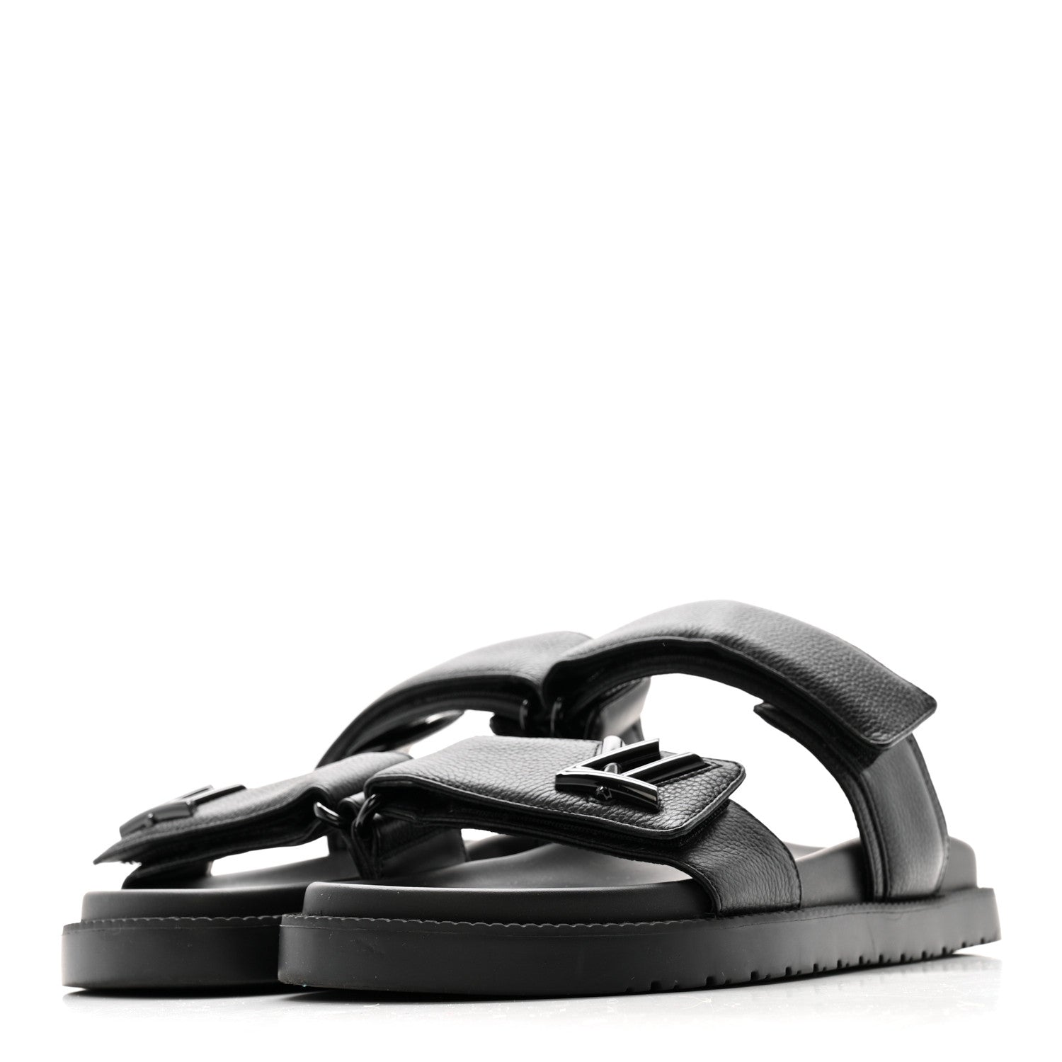 Grained Calfskin Sunset Comfort Flat Sandals 38 Black